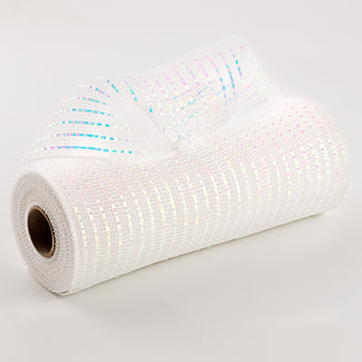 10" Poly Deco Mesh: Wide Foil Iridescent White