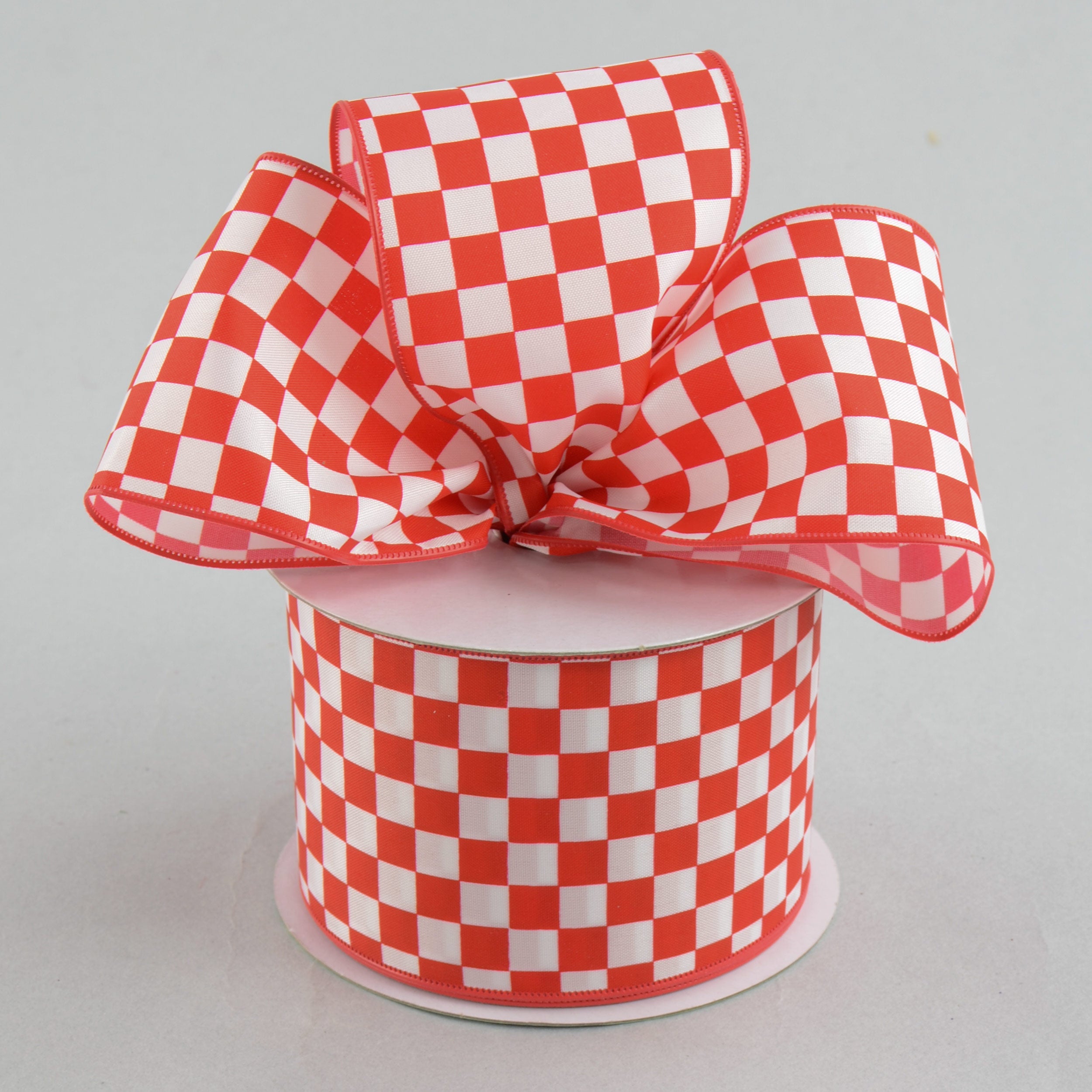 2.5" Red and White Check Ribbon (10 Yards) Lifestyle Photo