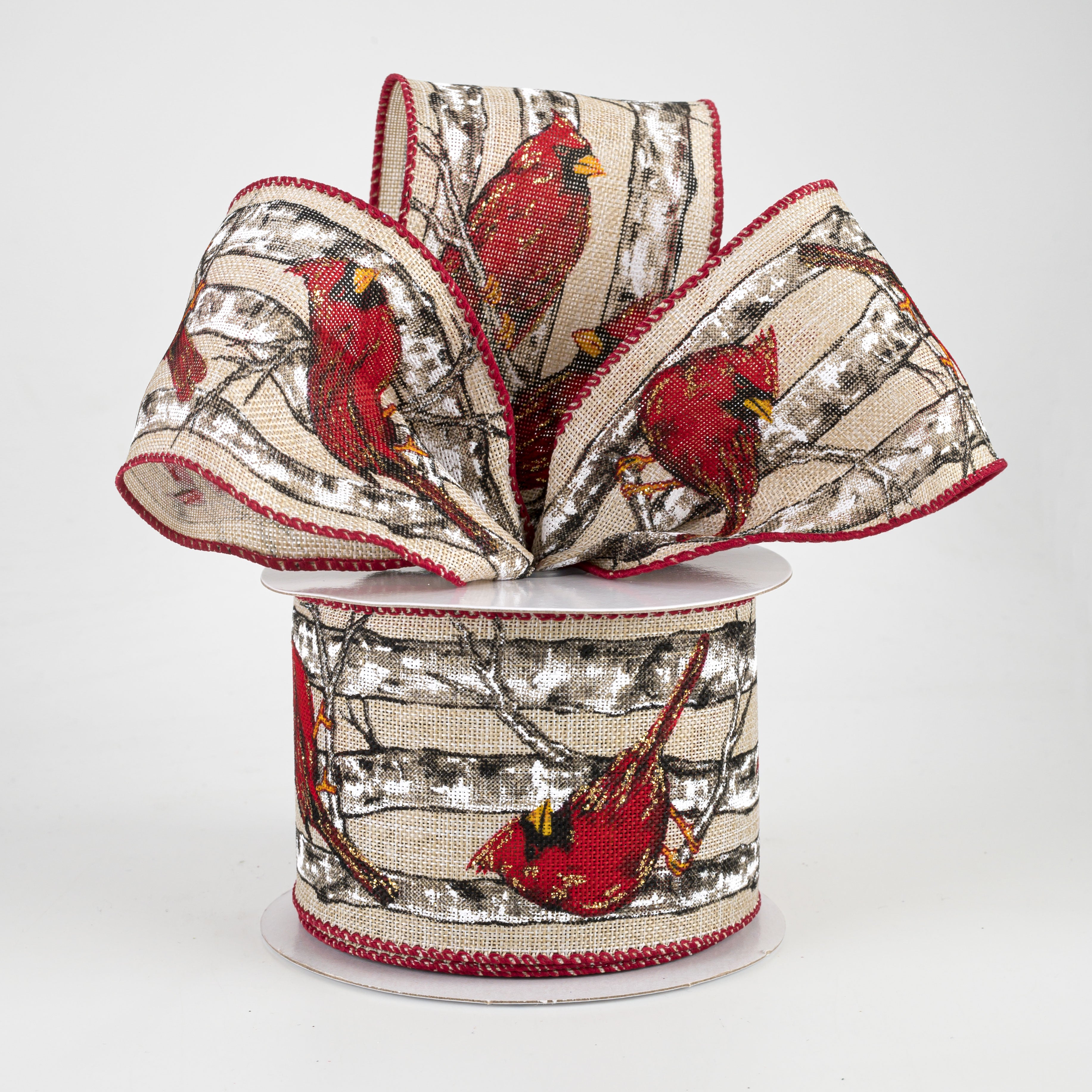 2.5" Red Cardinal Birch Tree Ribbon: Natural (10 Yards) Lifestyle Photo