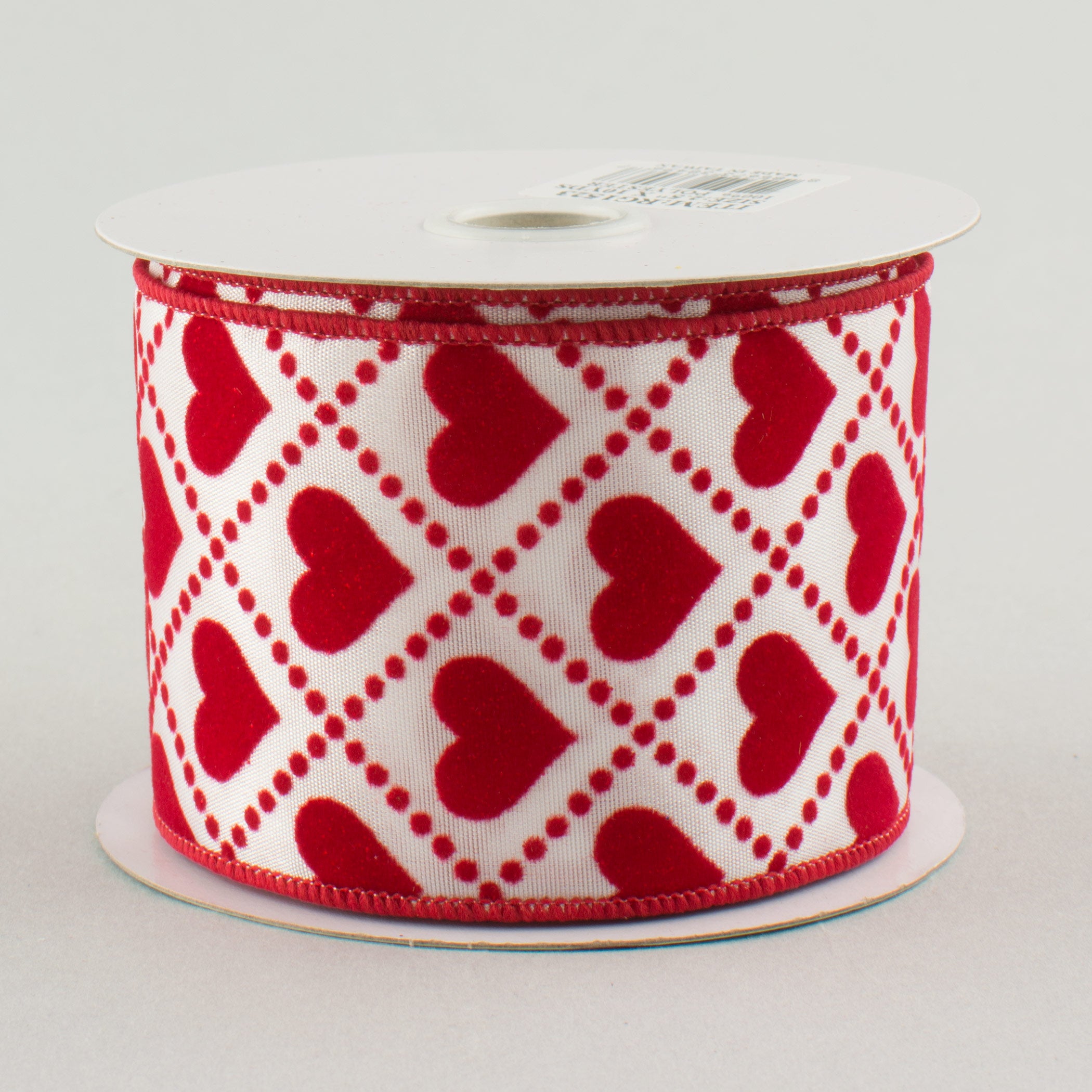2.5" Red Glitter Flocked Hearts Diamond Ribbon (10 Yards)