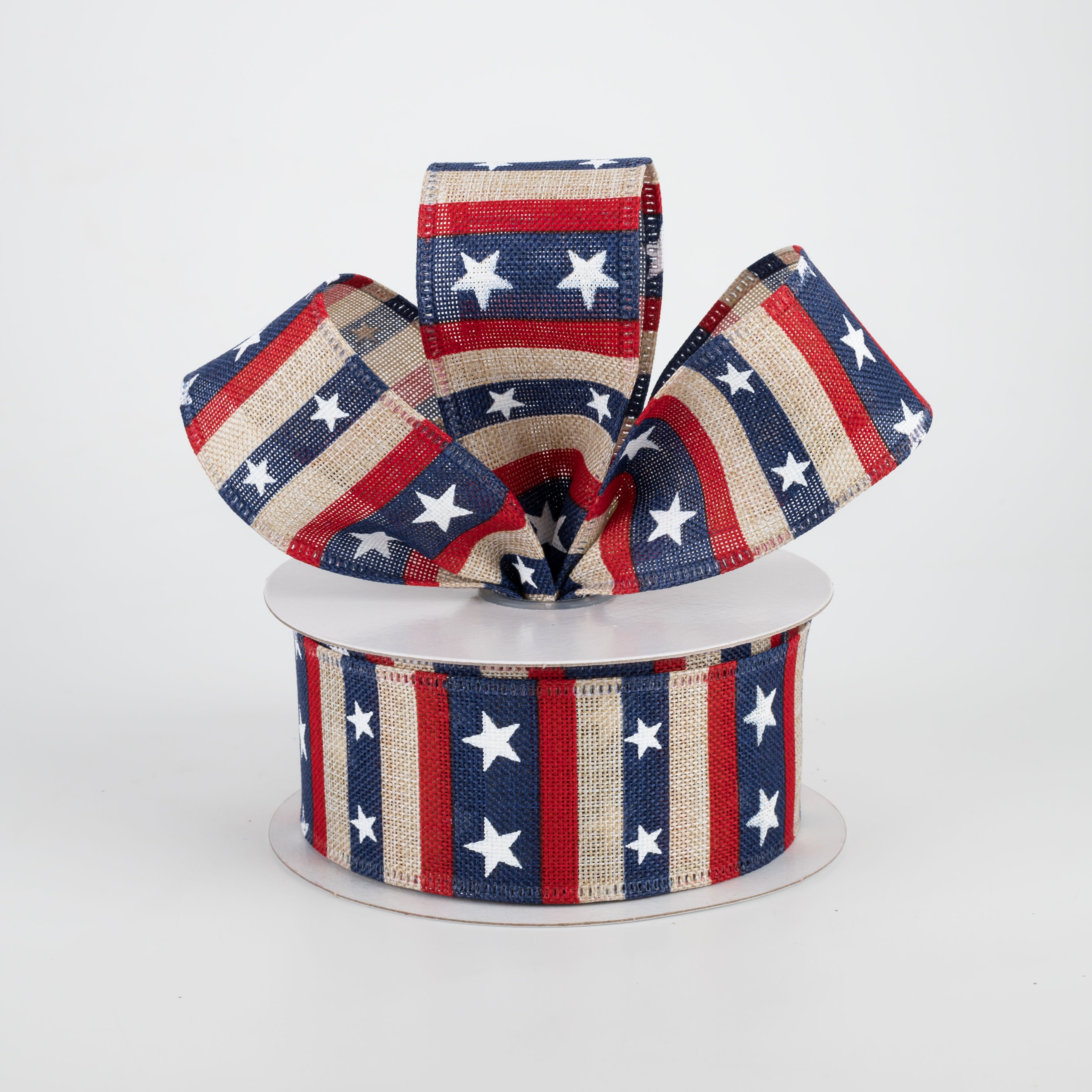 1.5" Red & Navy Star Stipes Ribbon: Natural (10 Yards) Lifestyle Photo
