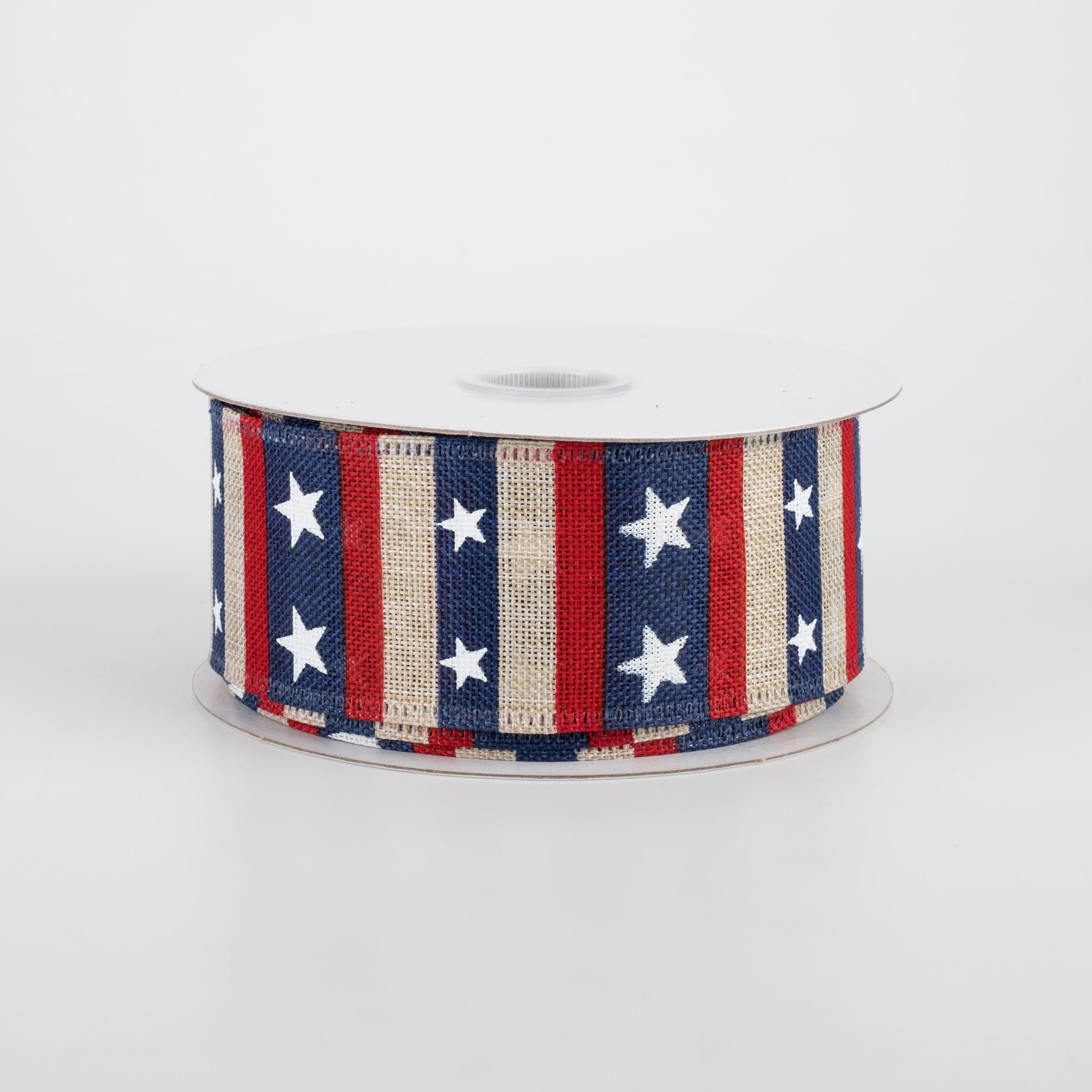 1.5" Red & Navy Star Stipes Ribbon: Natural (10 Yards)