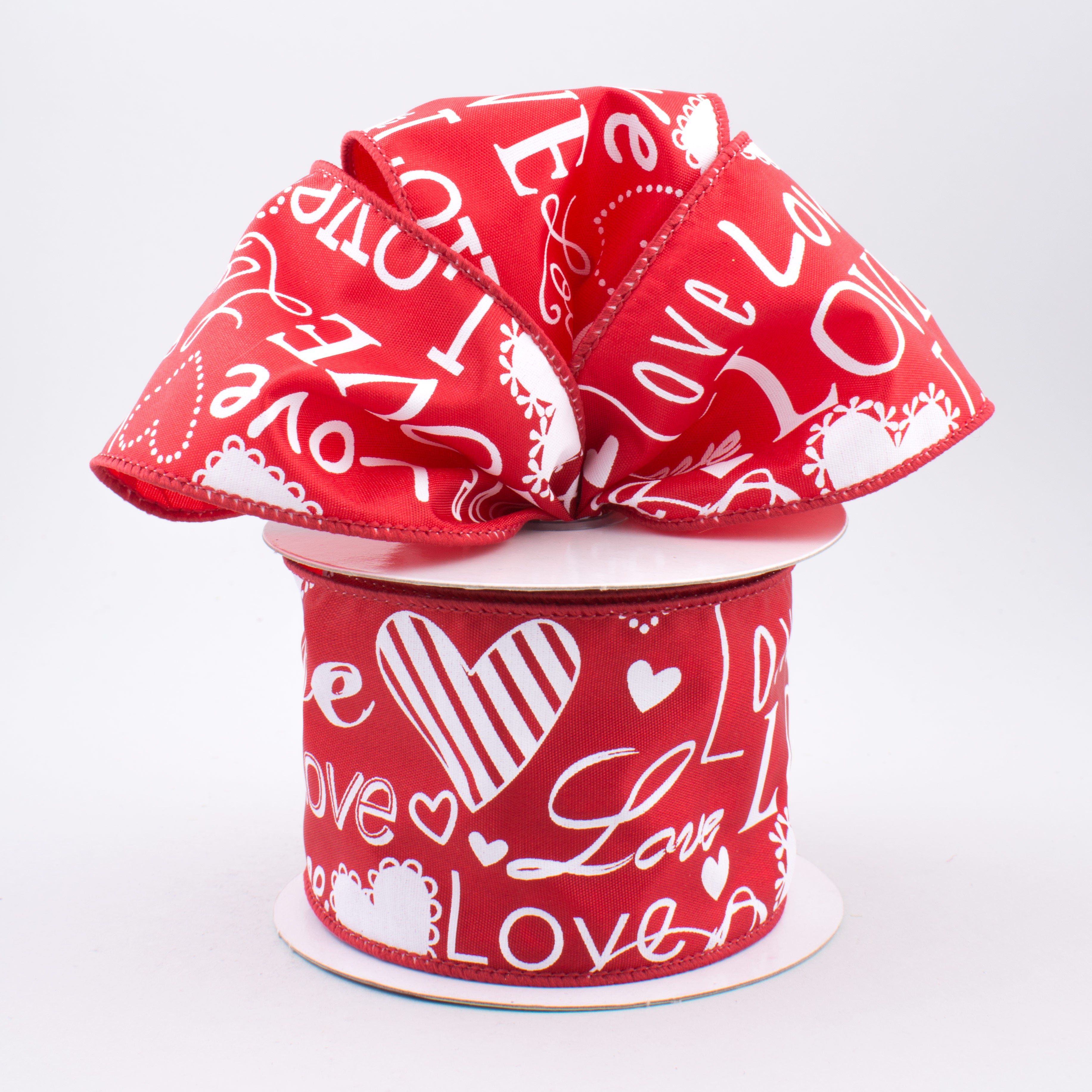 2.5" Red Satin Love Hearts Ribbon (10 Yards) Lifestyle Photo