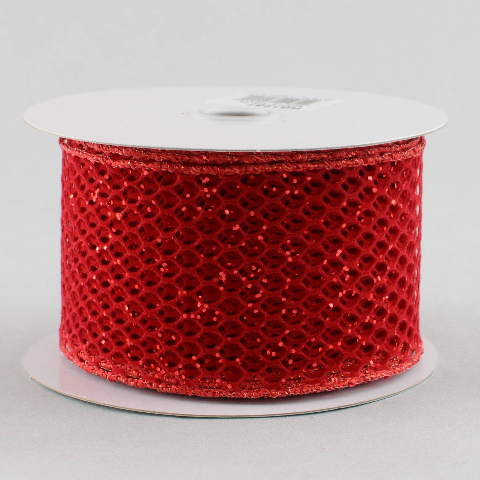 2.5" Red Velvet & Glitter Fishnet Ribbon (10 Yards)