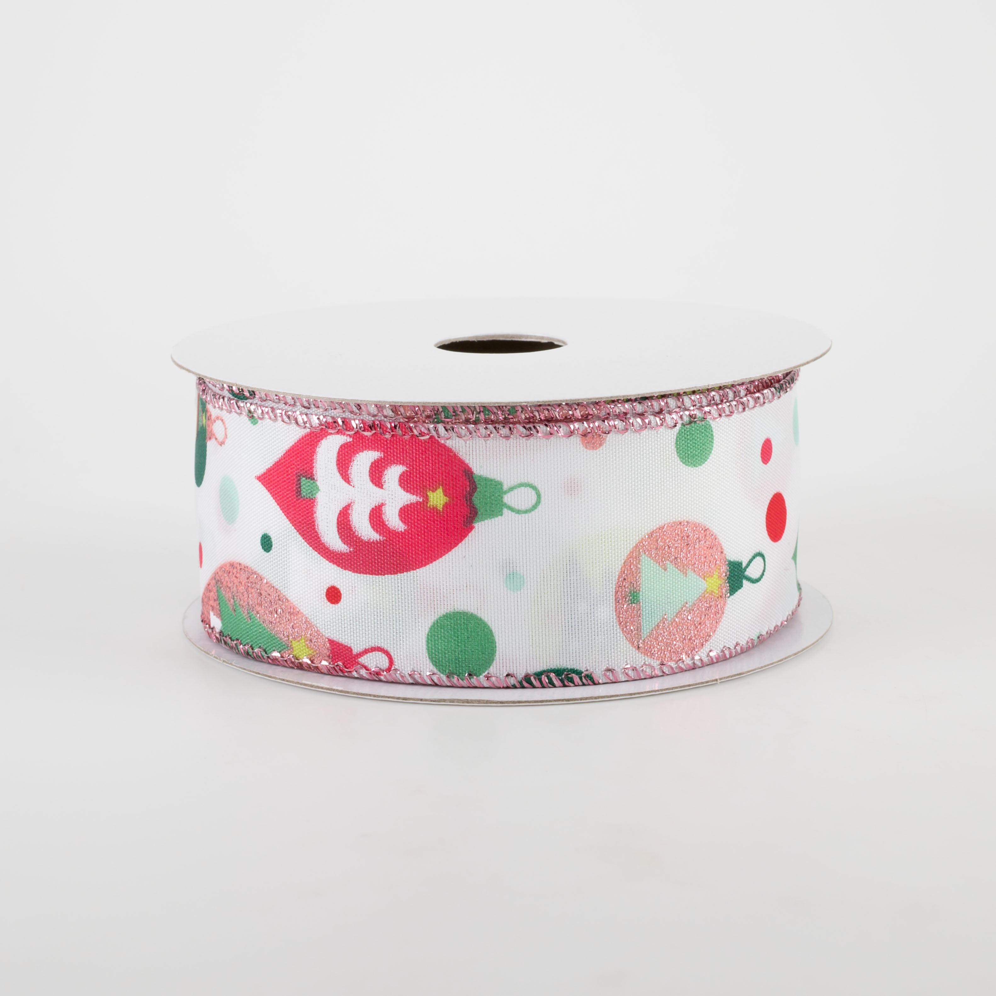 1.5" Retro Christmas Ornament Ribbon: Peach, Mint (10 Yards)
