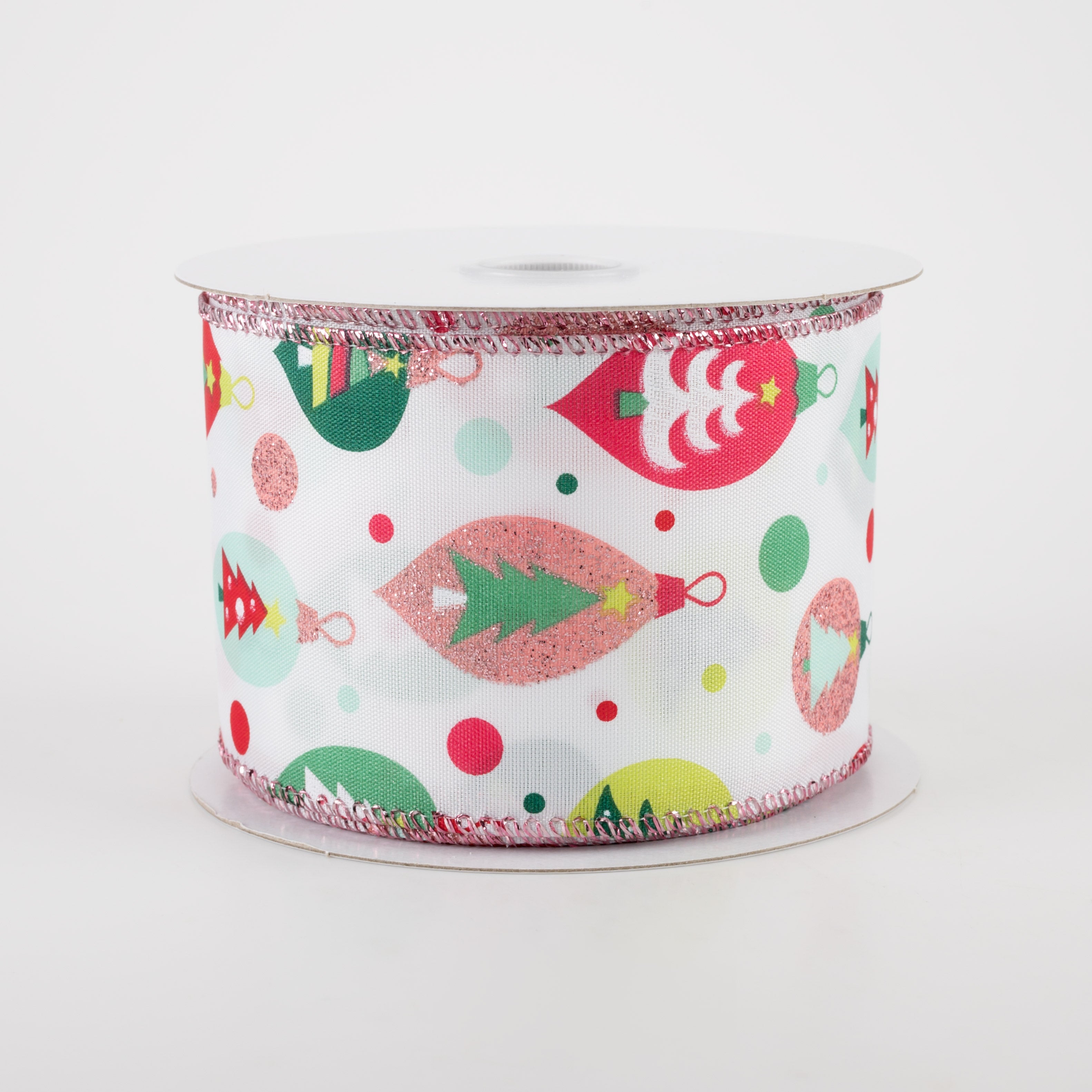 2.5" Retro Christmas Ornament Ribbon: Peach, Mint (10 Yards)