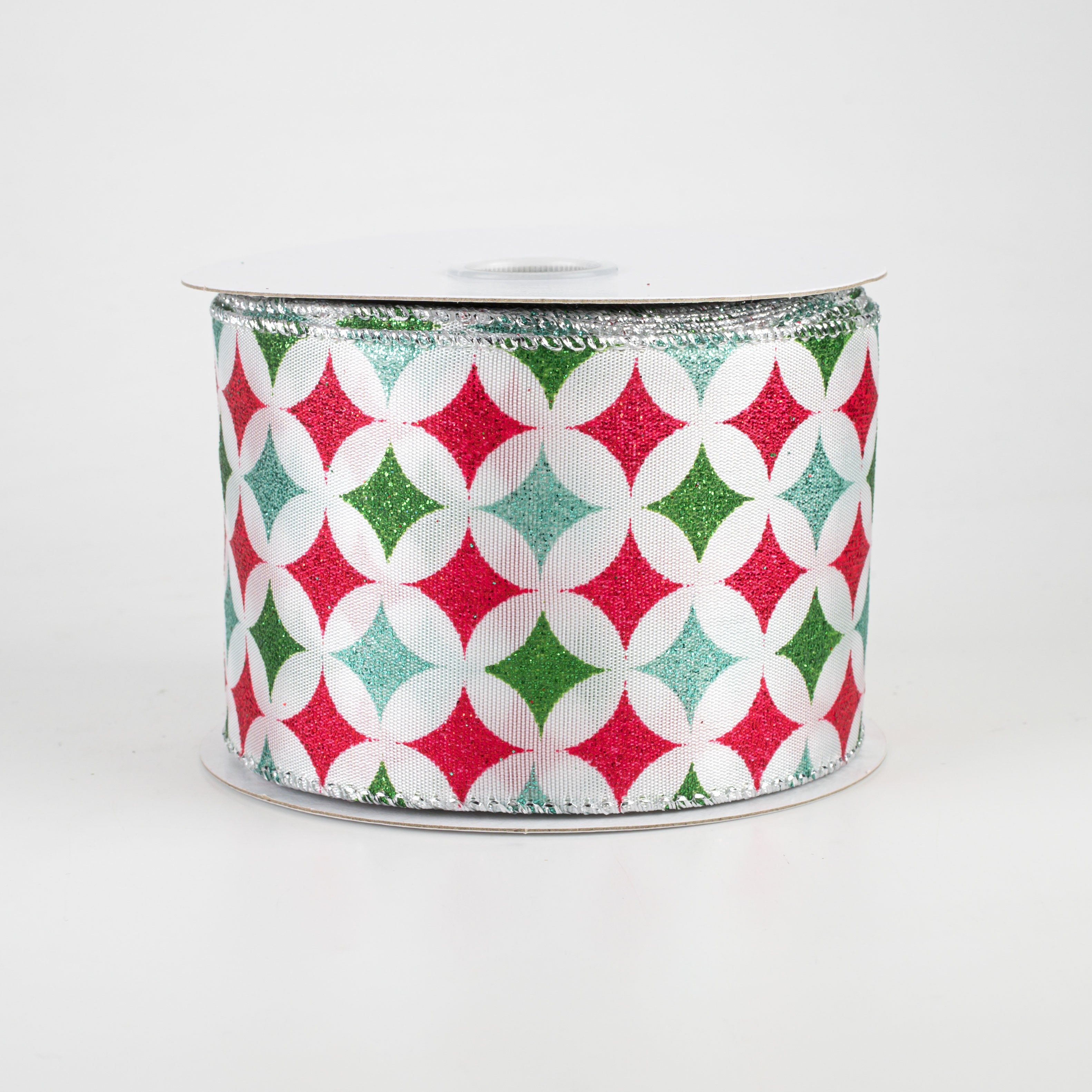 2.5" Retro Star Diamond Ribbon: Red, Mint, Emerald (10 Yards) Item Number: 71007-40-06