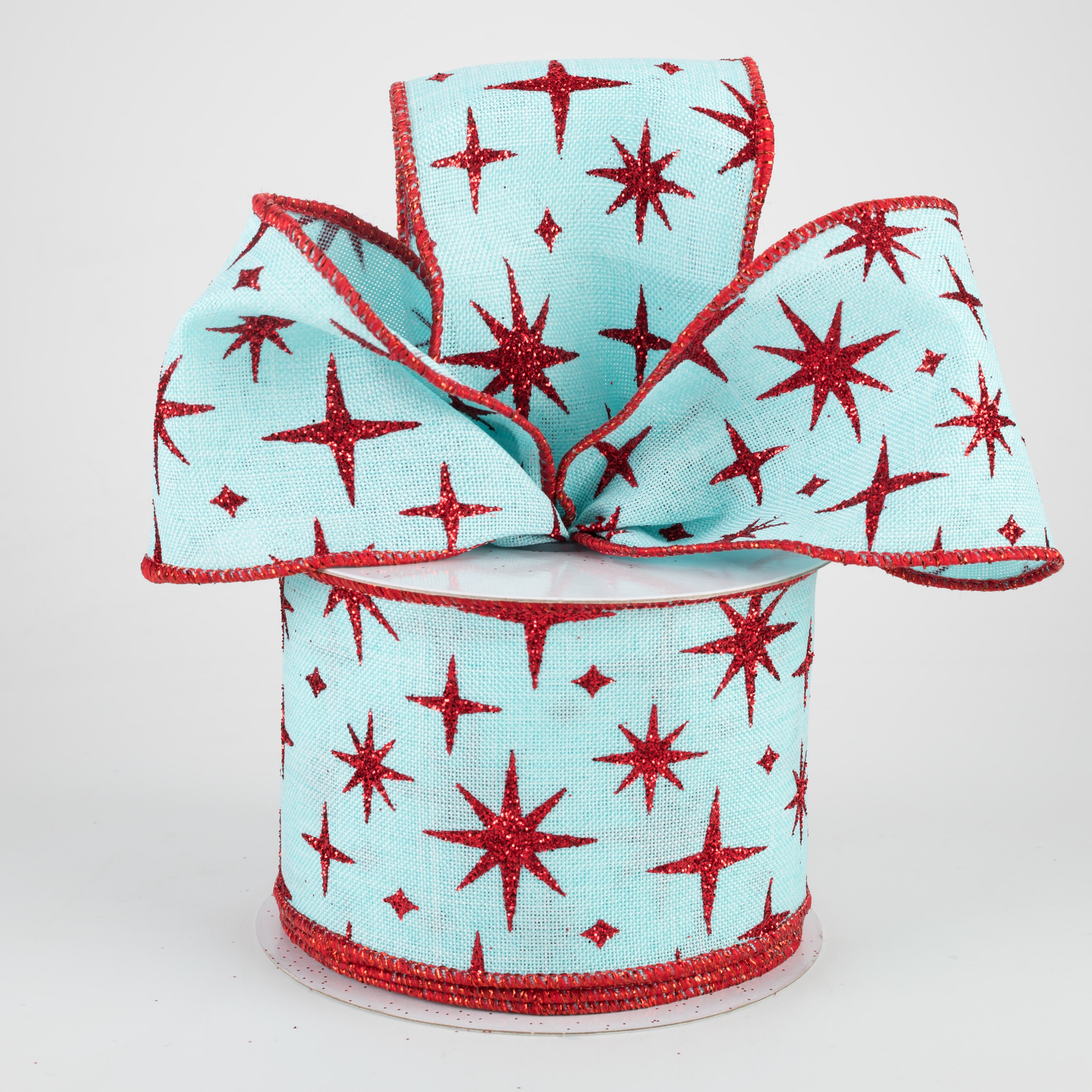 2.5" Retro Stars Ribbon: Ice Blue & Red (10 Yards) Lifestyle Photo