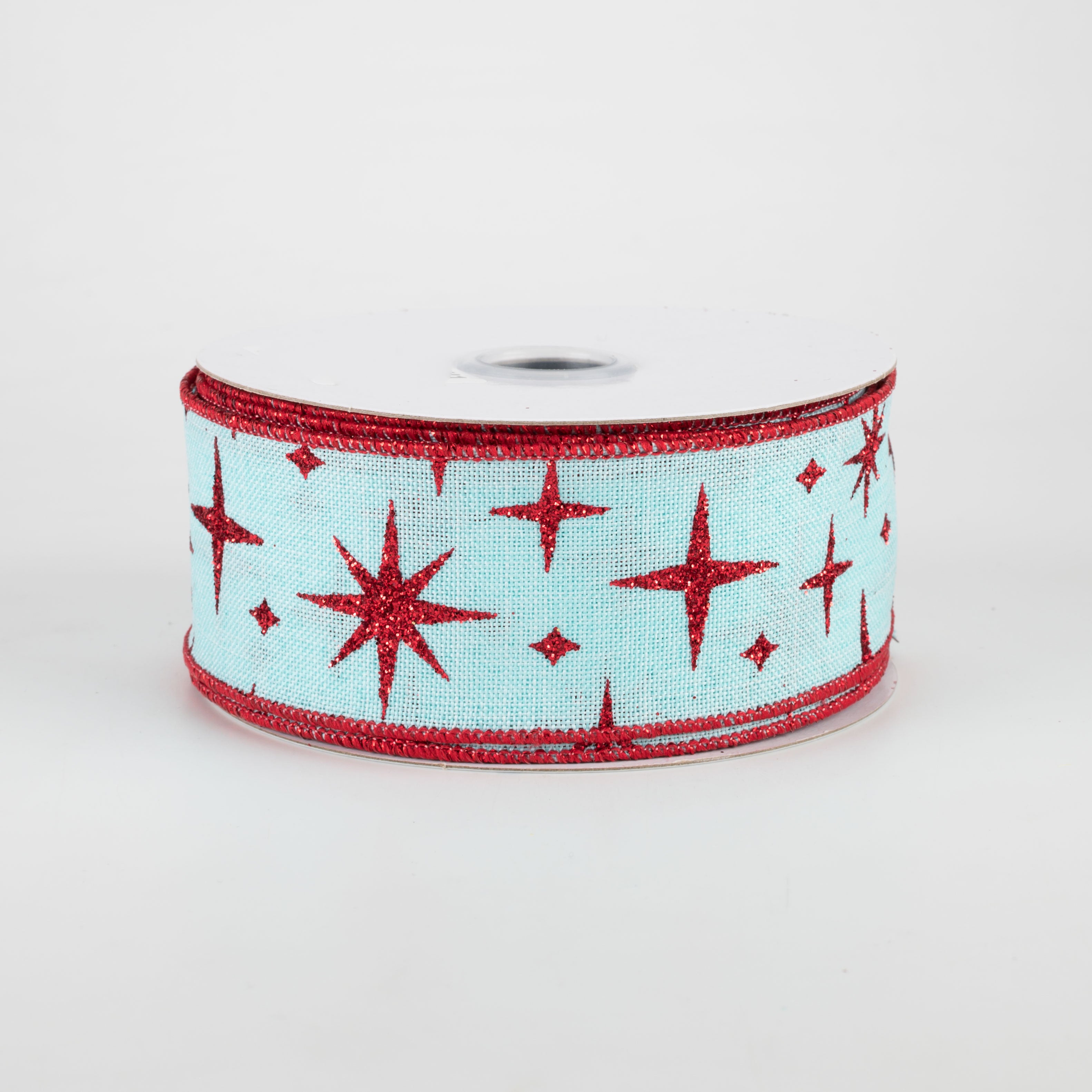 1.5" Retro Stars Ribbon: Ice Blue & Red (10 Yards)