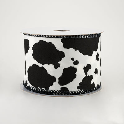 2.5" Cowhide Print Ribbon: Black & Ivory (10 Yards)