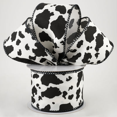2.5" Cowhide Print Ribbon: Black & Ivory (10 Yards)
