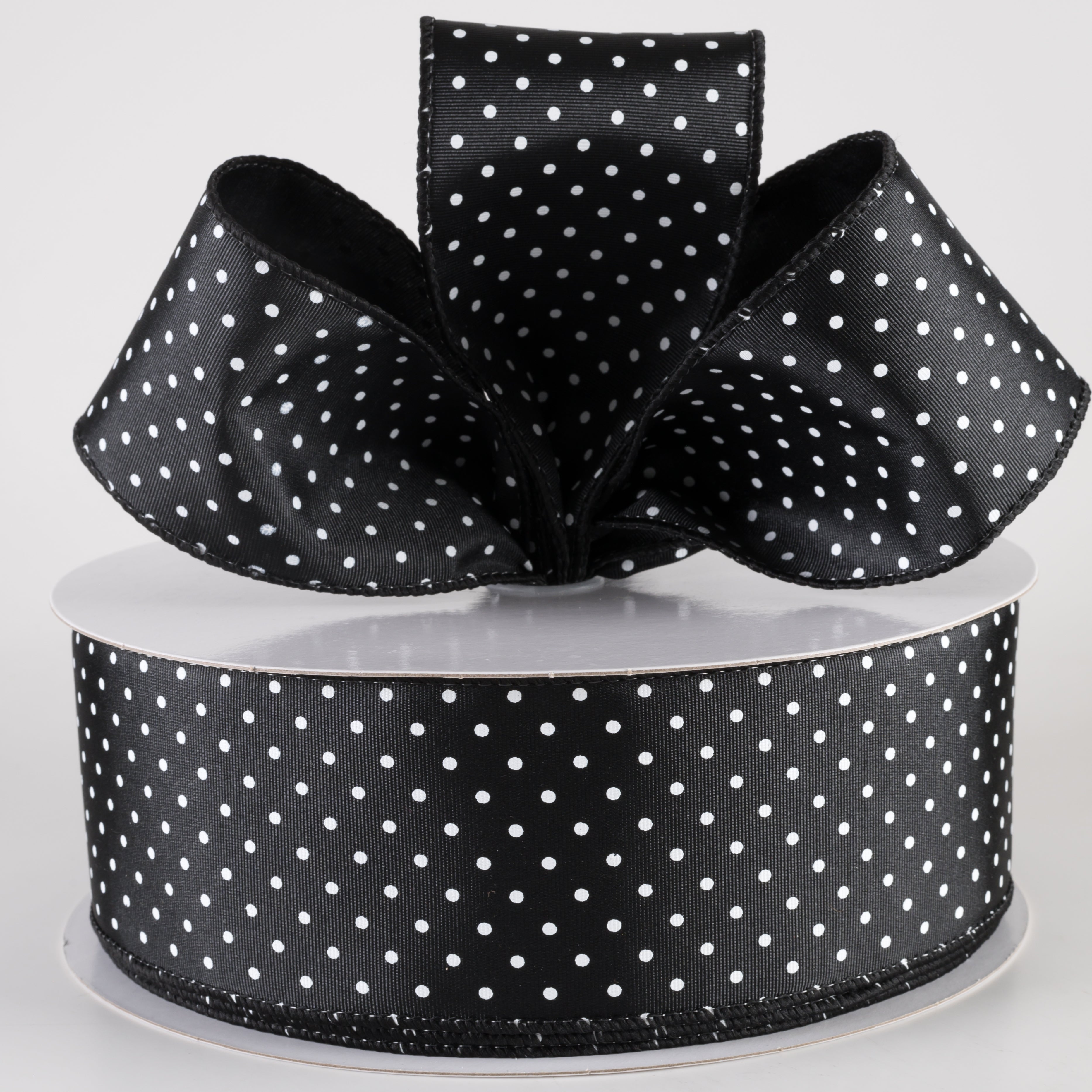 2.5" Ribbed Satin Microdots Ribbon: Black (50 Yards) Lifestyle Photo