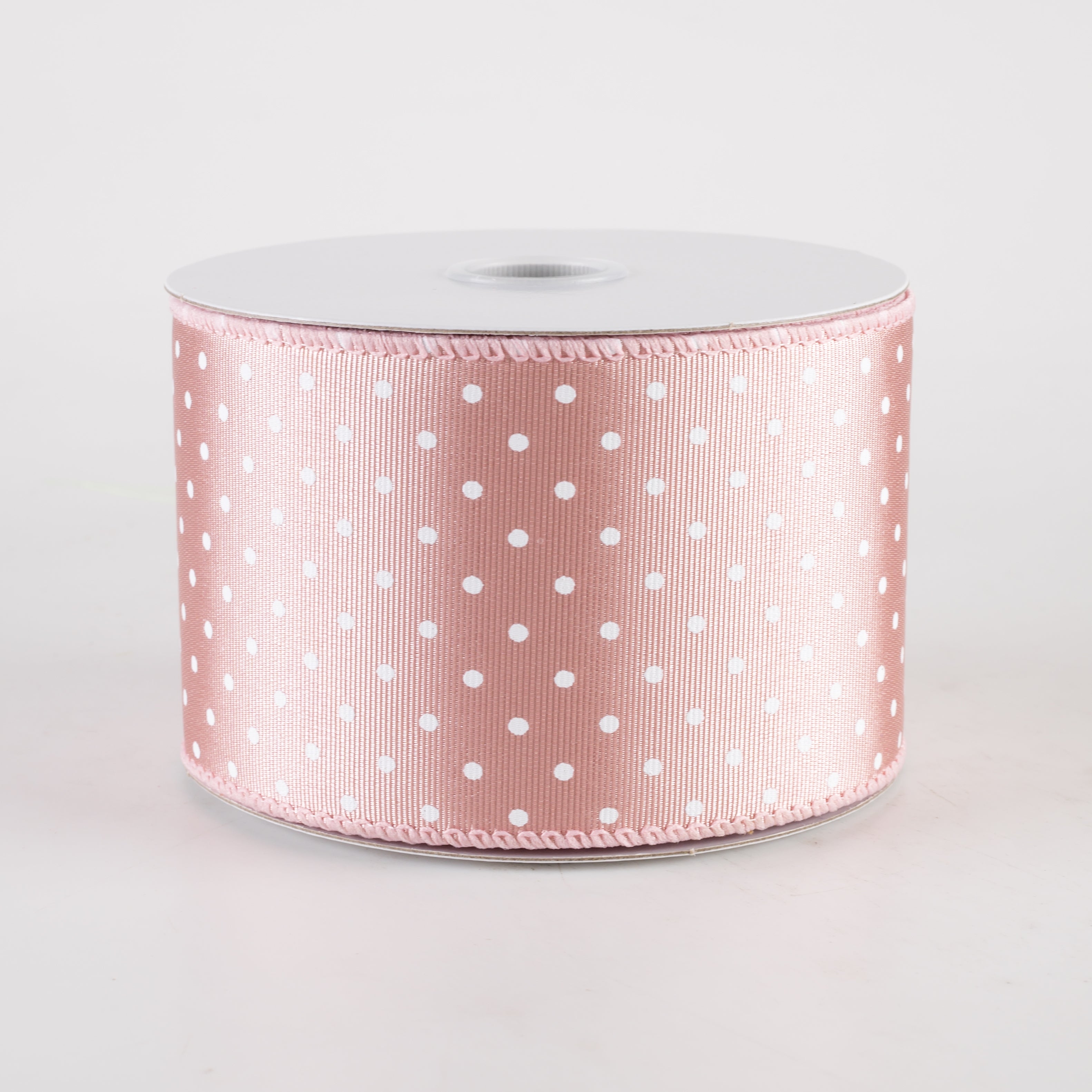 2.5" Ribbed Satin Microdots Ribbon: Blush Pink (10 Yards) Item Number: 42419-40-26