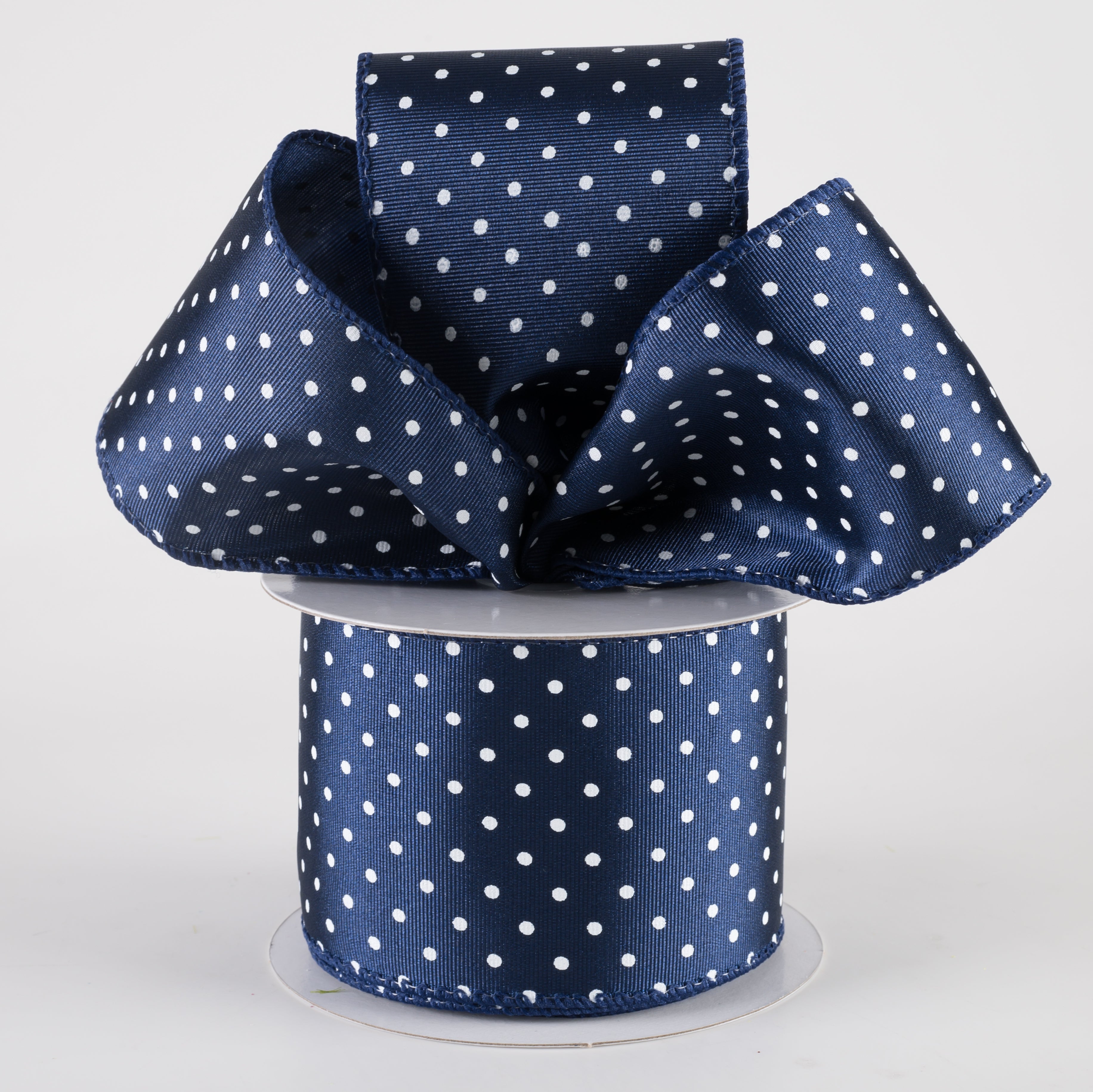 2.5" Ribbed Satin Microdots Ribbon: Navy Blue (10 Yards) Lifestyle Photo