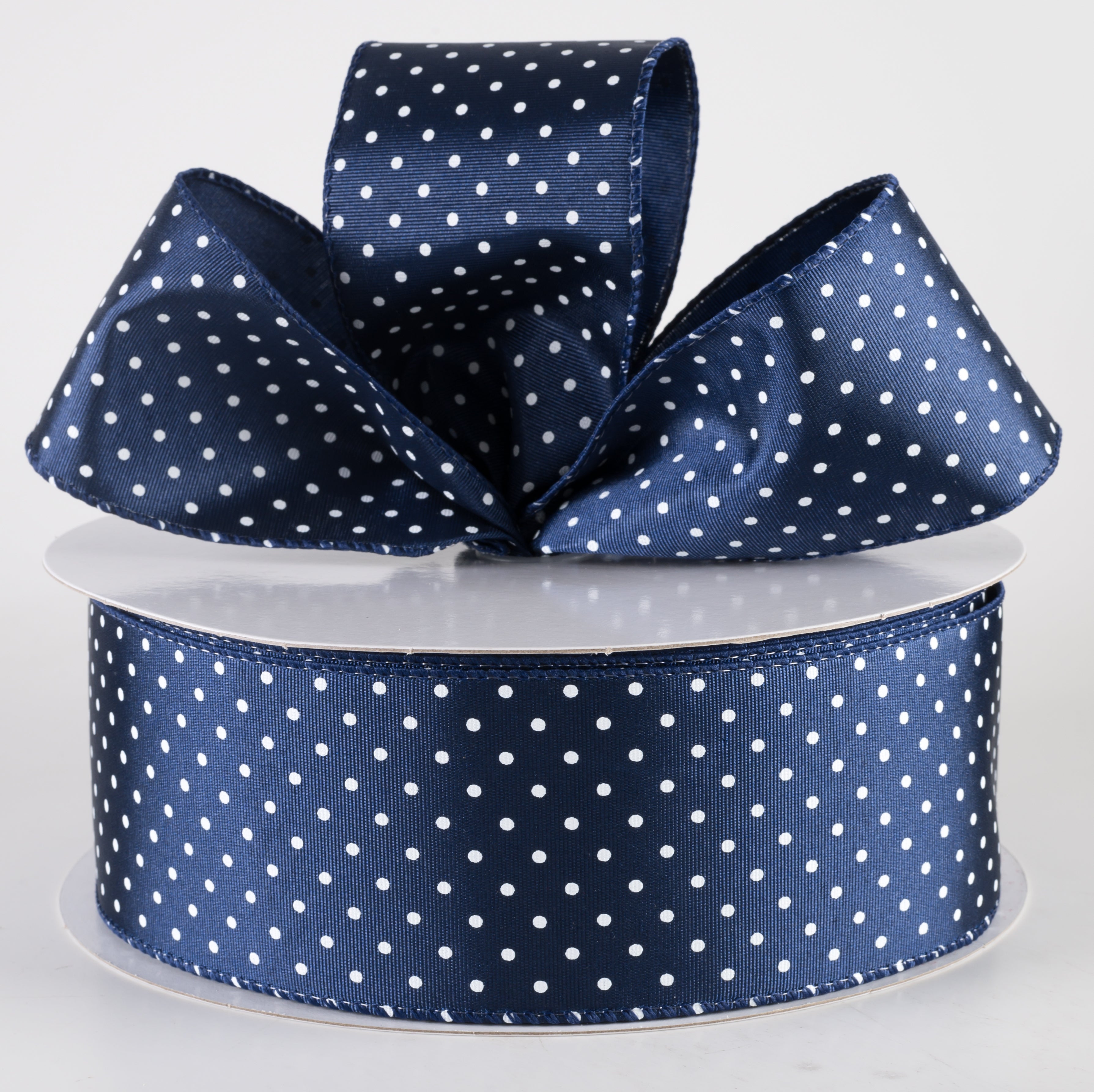 2.5" Ribbed Satin Microdots Ribbon: Navy Blue (50 Yards) Lifestyle Photo