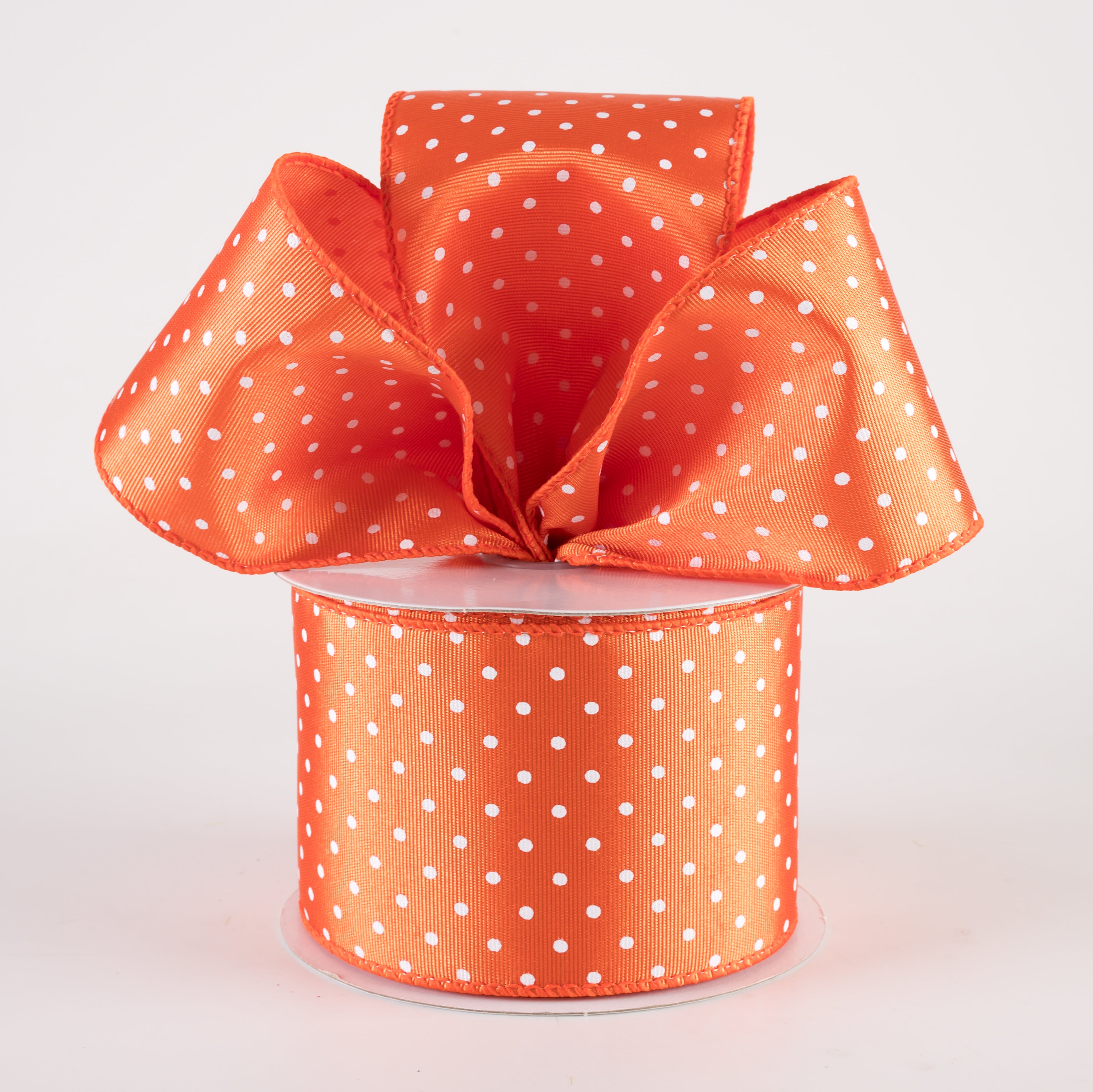 2.5" Ribbed Satin Microdots Ribbon: Orange (10 Yards) Lifestyle Photo