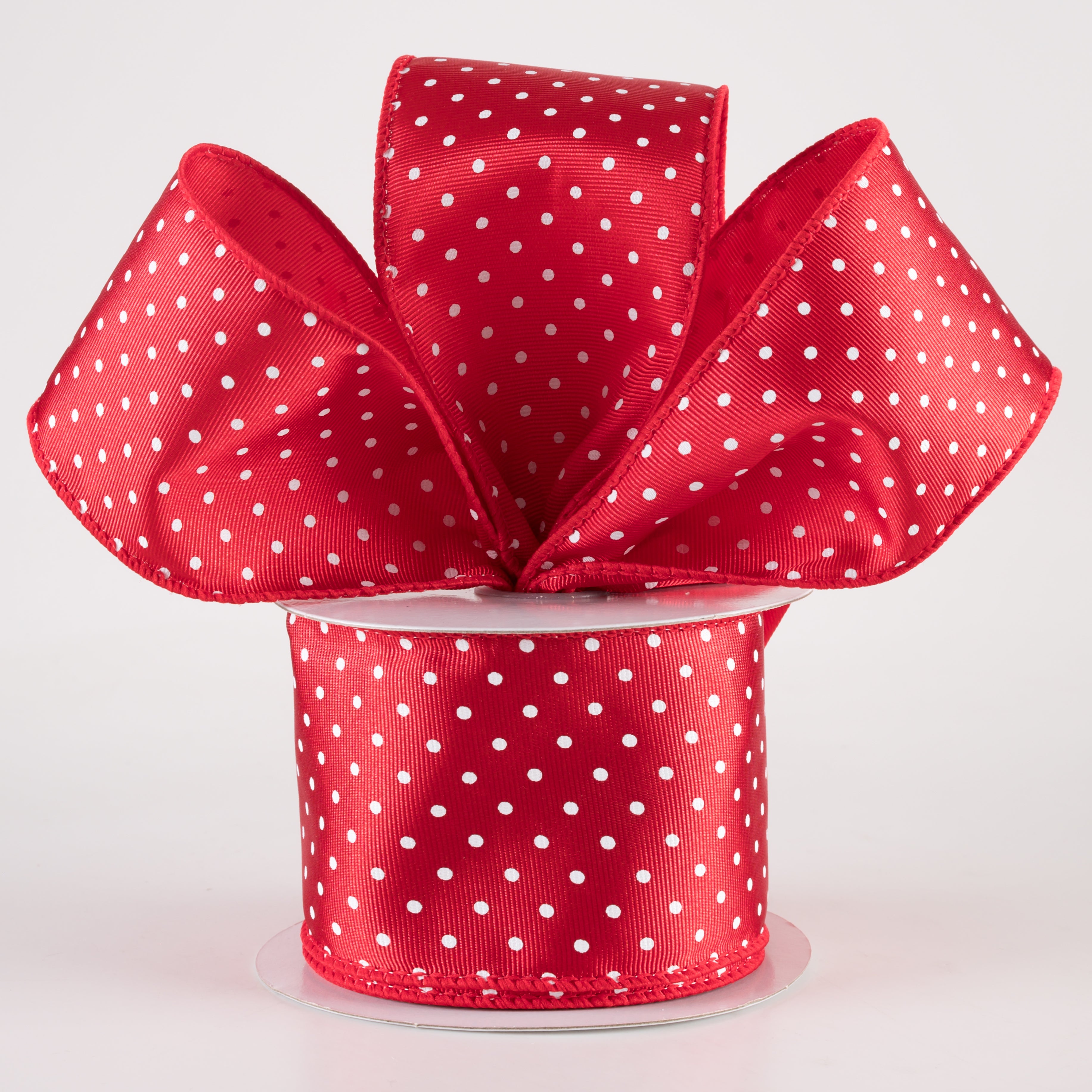 2.5" Ribbed Satin Microdots Ribbon: Red (10 Yards) Lifestyle Photo