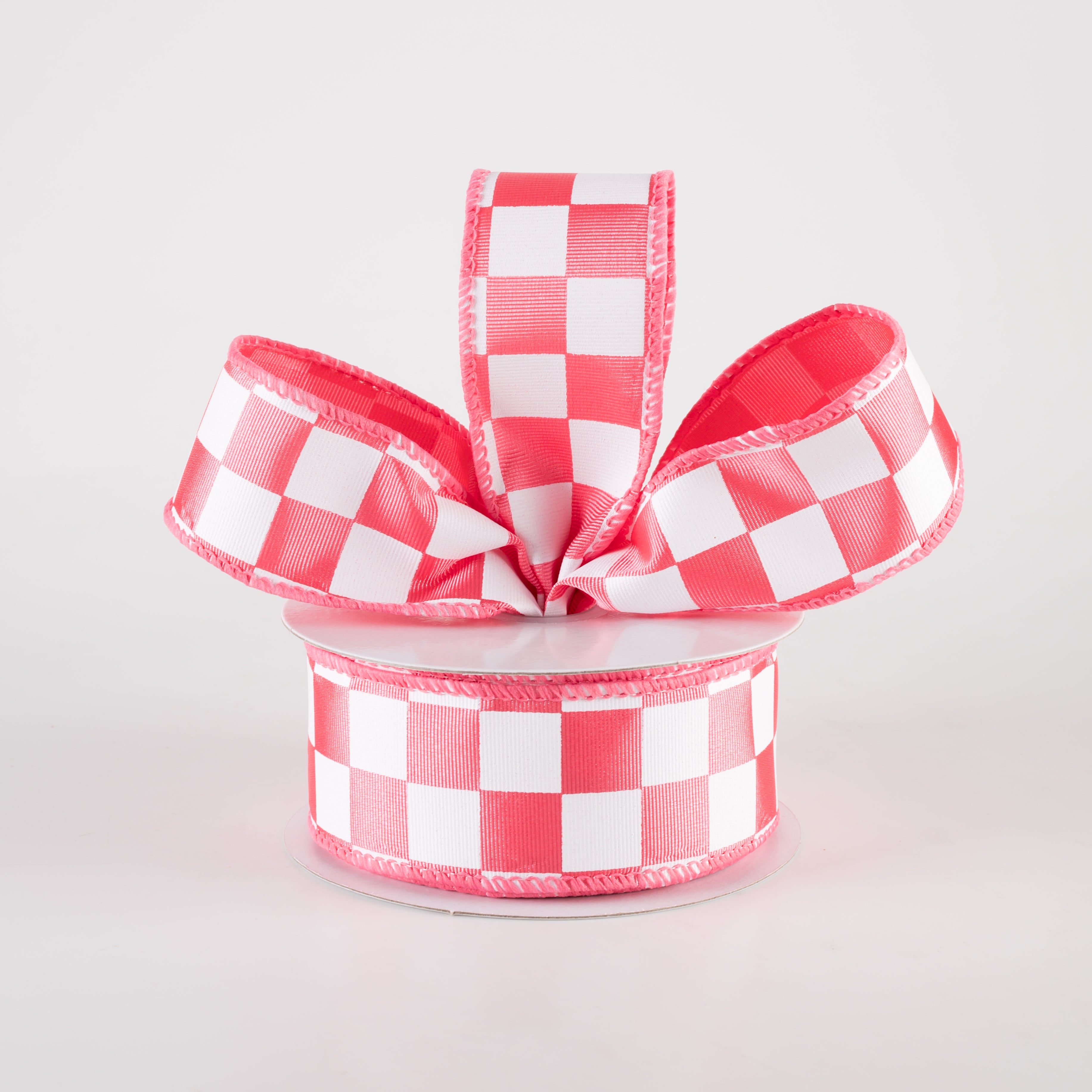 1.5" Ribbed Satin Race Check Ribbon: Coral & White (10 Yards) Lifestyle Photo
