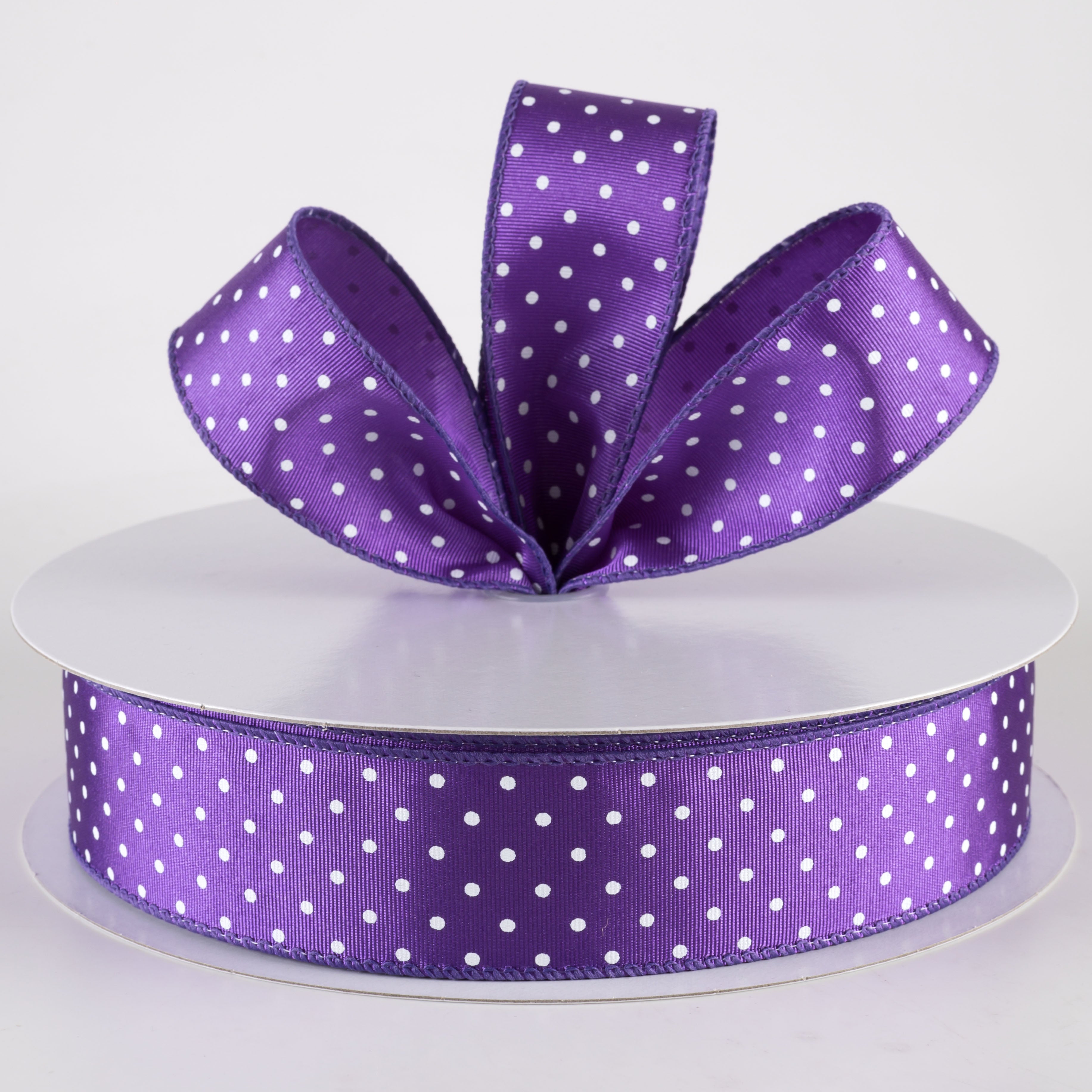 1.5" Ribbed Satin & White Microdots: Purple (50 Yards) Lifestyle Photo