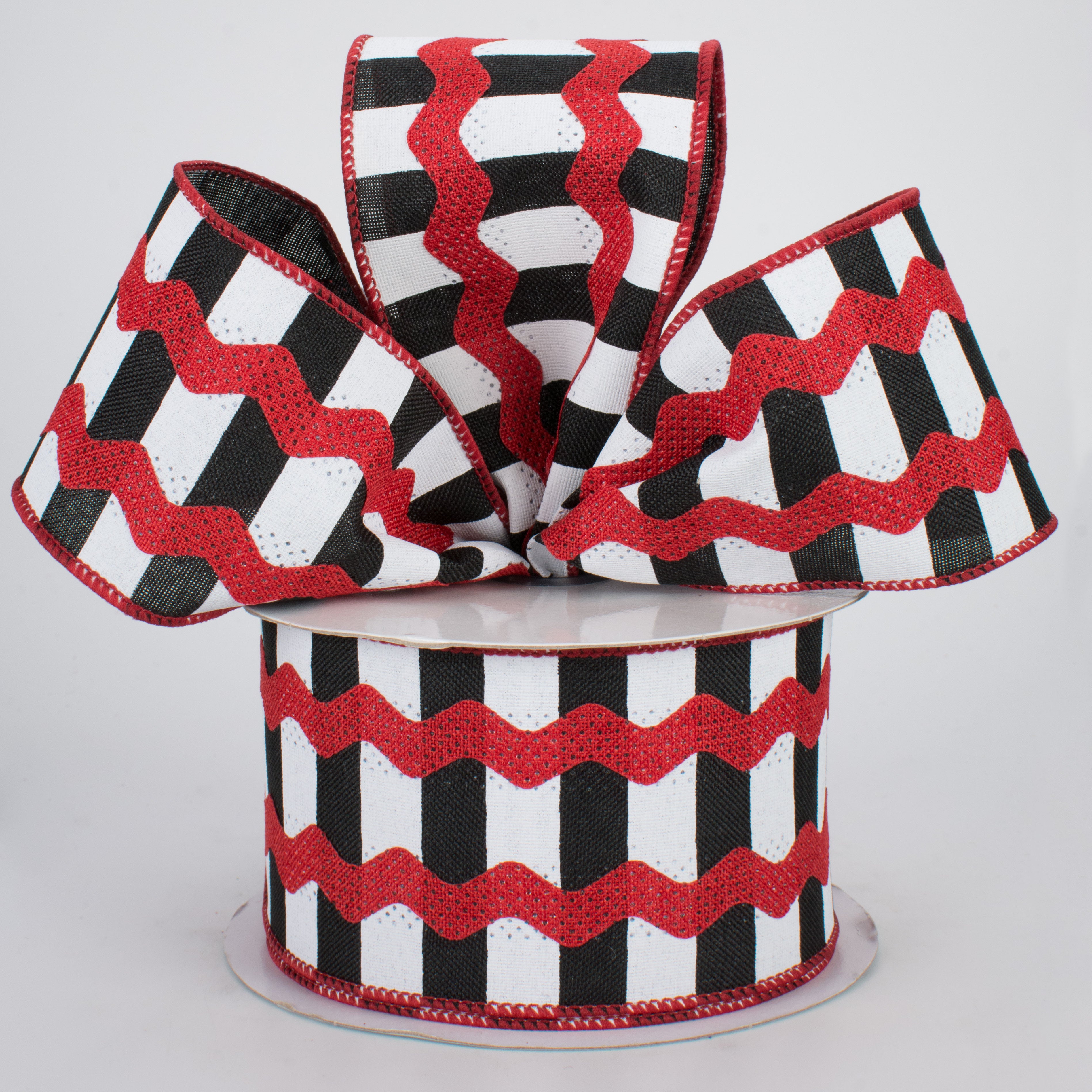 2.5" Ric Rac On Stripes Ribbon: Black, White, Red (10 Yards) Lifestyle Photo