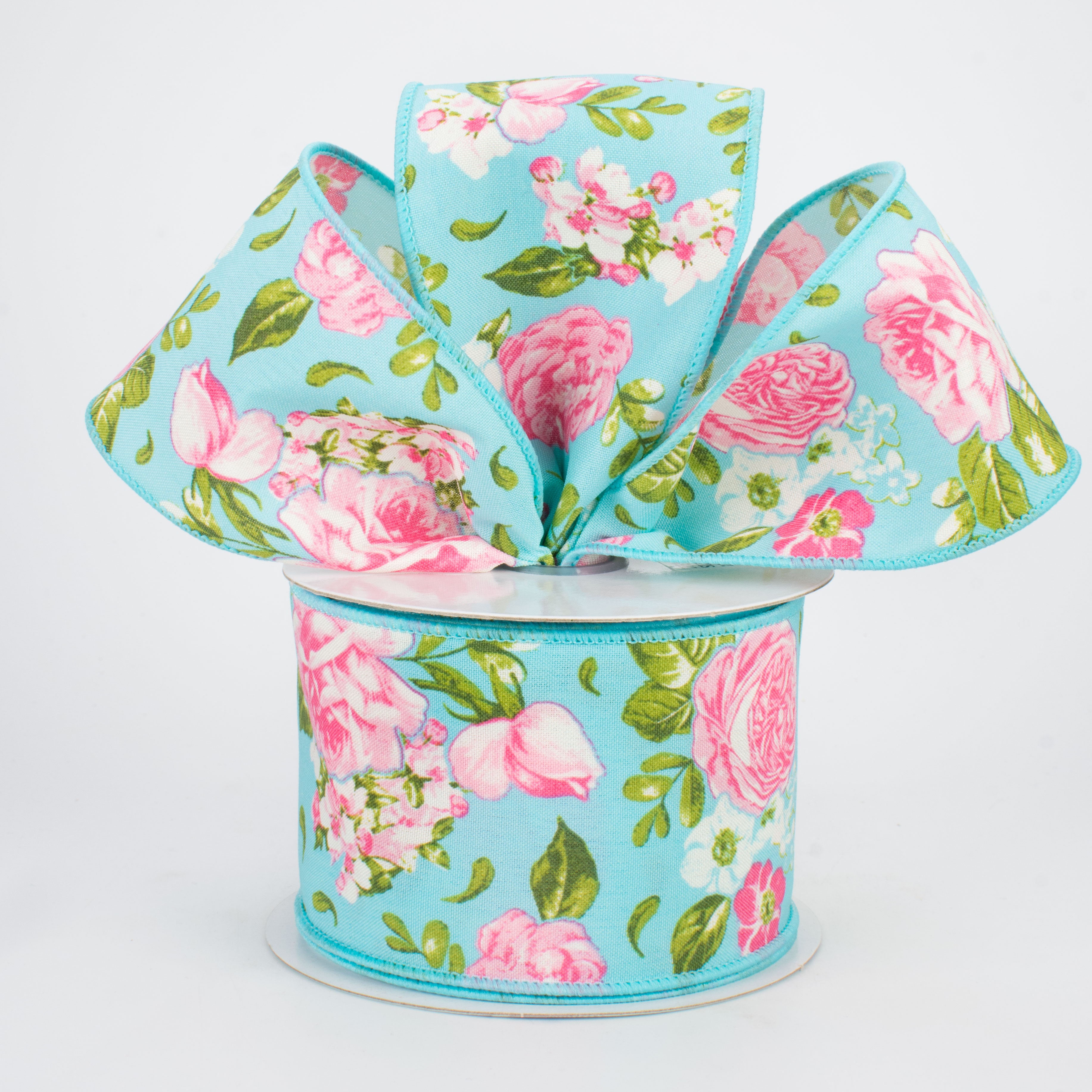 2.5" Rose Floral Ribbon: Blue (10 Yards) Lifestyle Photo