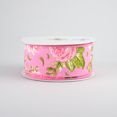 1.5" Rose Floral Ribbon: Pink (10 yards)