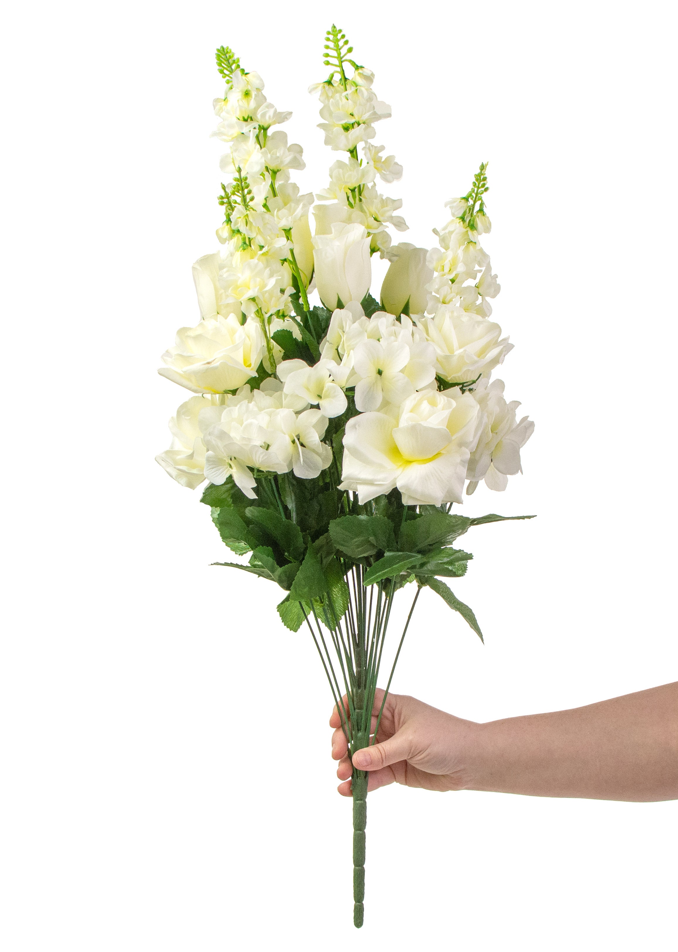 30" Rose Hydrangea Delphinium Bush: Cream detail photo 3