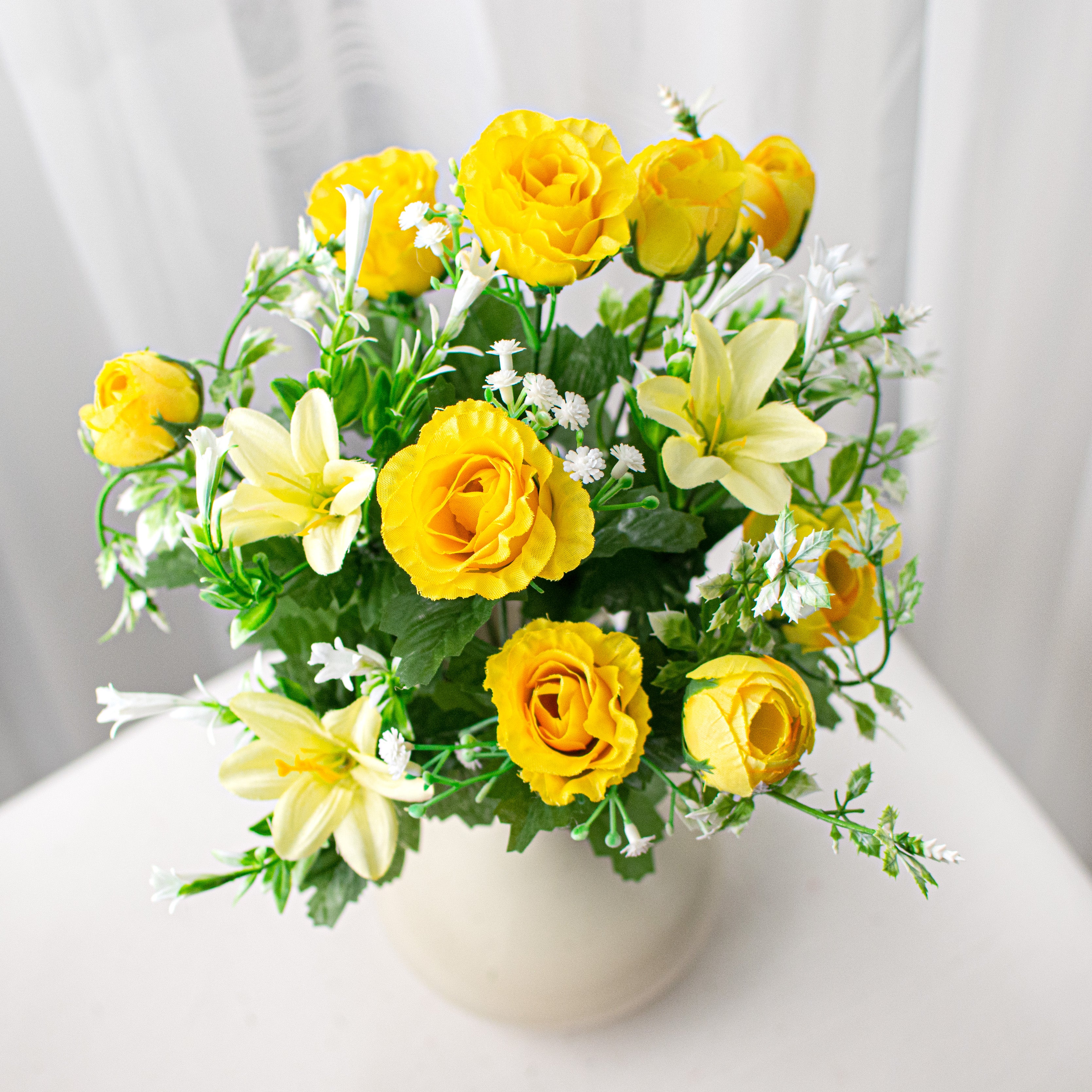 18" Rose & Lily Bush: Yellow (12 Stem) Item Number: 63324YW