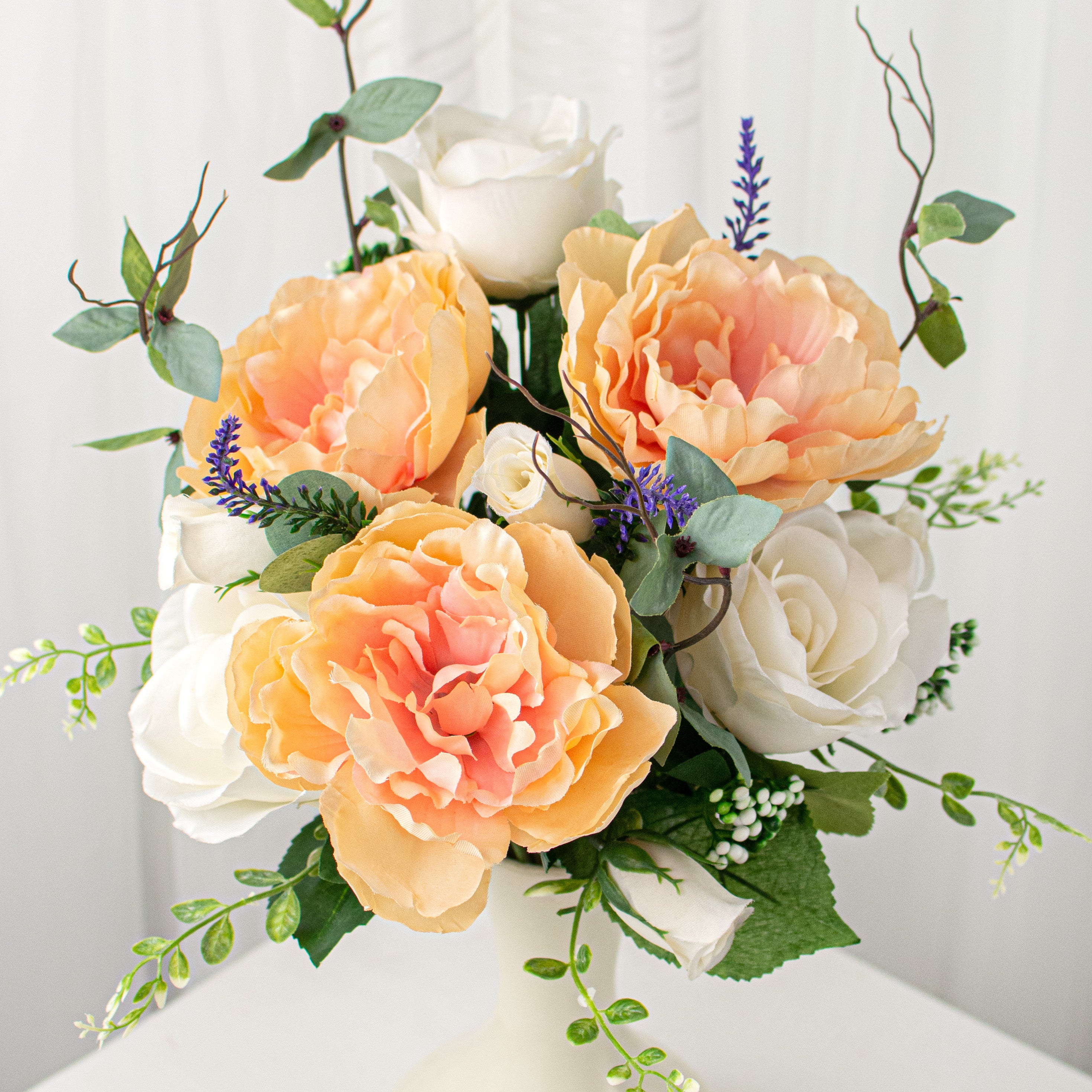 17" Rose, Peony, Lavender Bush: Peach & White Item Number: 35116BE