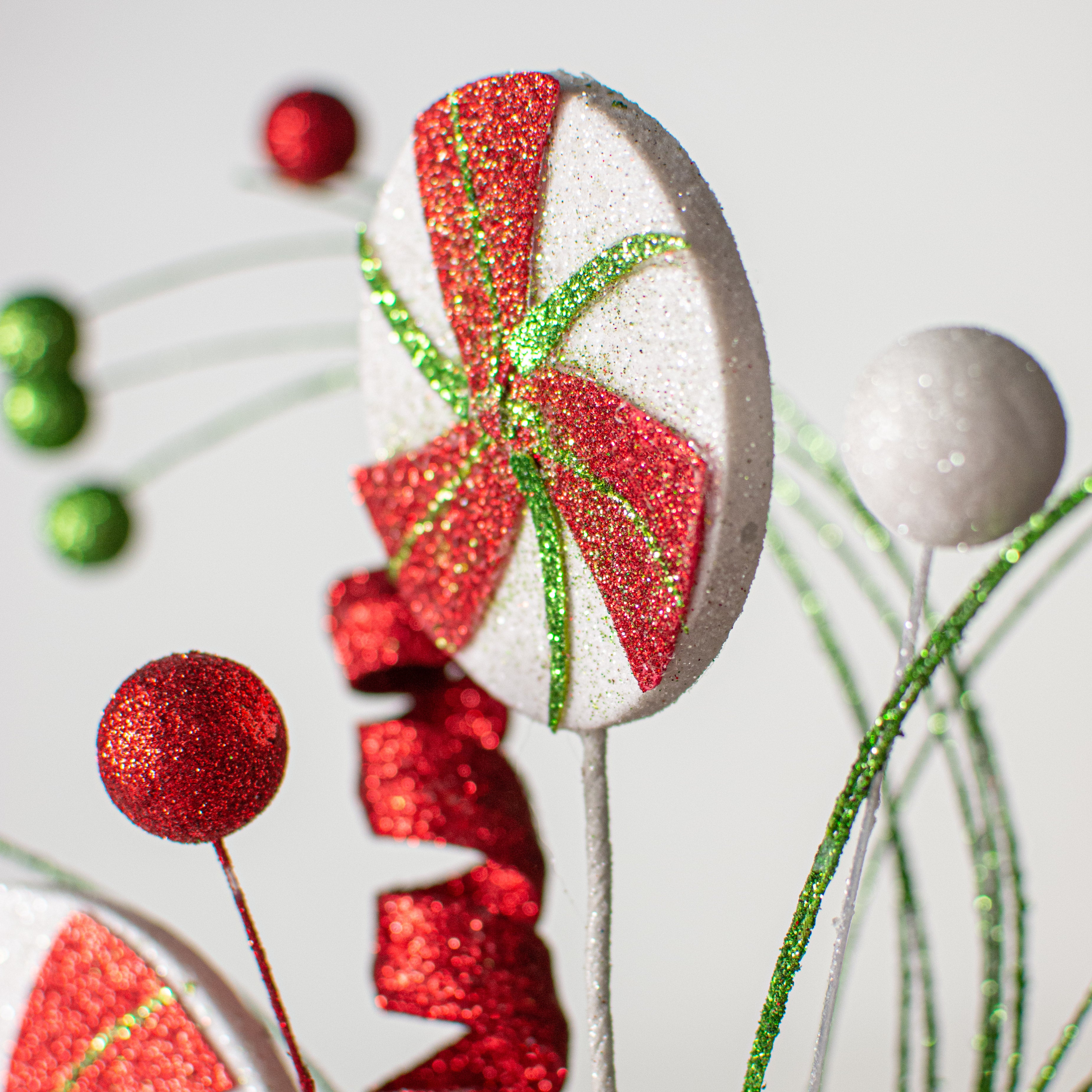 25" Round Peppermint Candy Pick: Red, White, Lime Green detail photo 5