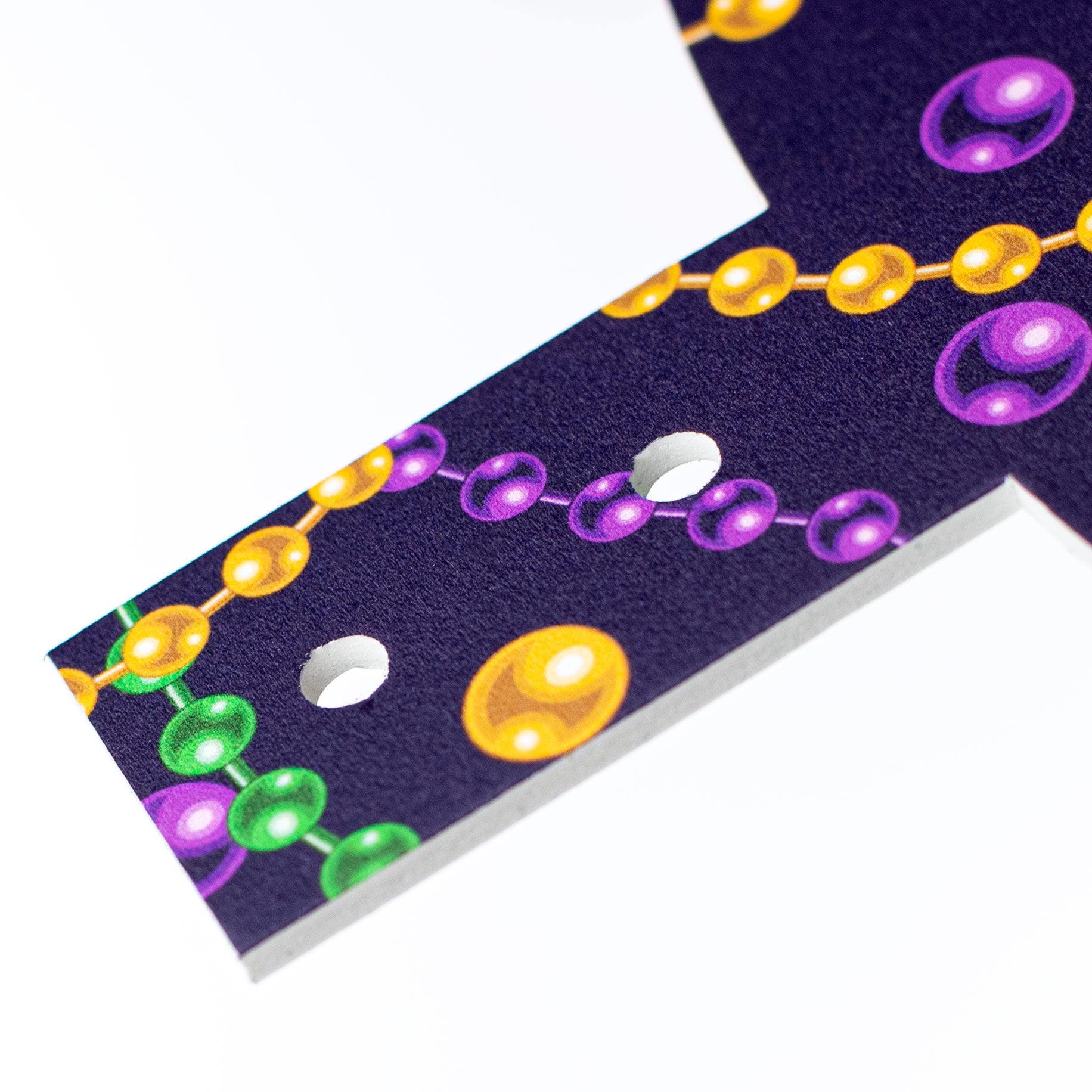 14" Round Waterproof BowTie Sign: Happy Mardi Gras Beads detail photo 3