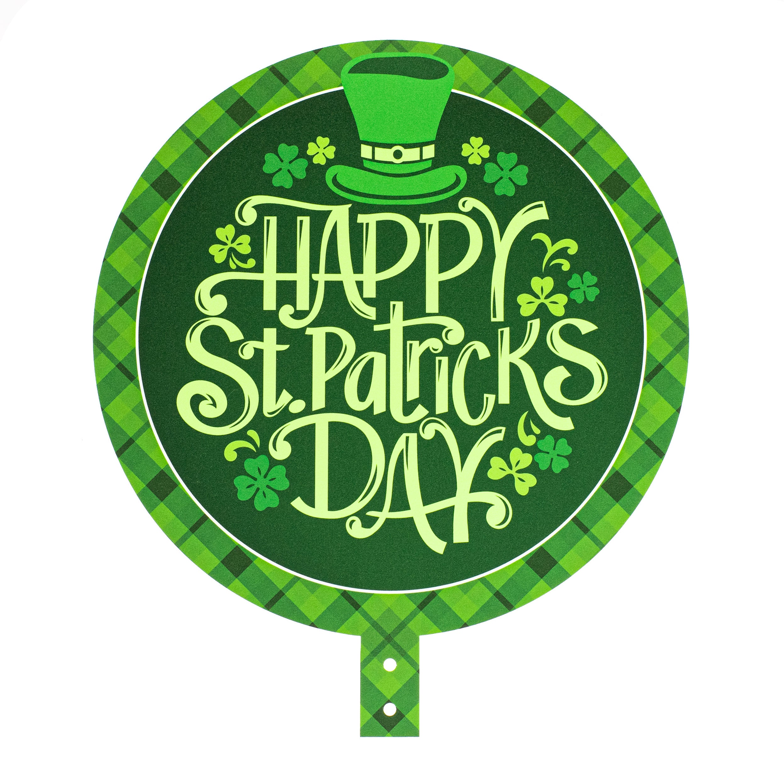 12" Round Waterproof BowTie Sign™: Happy St. Patrick's Day Plaid Item Number: BT312002
