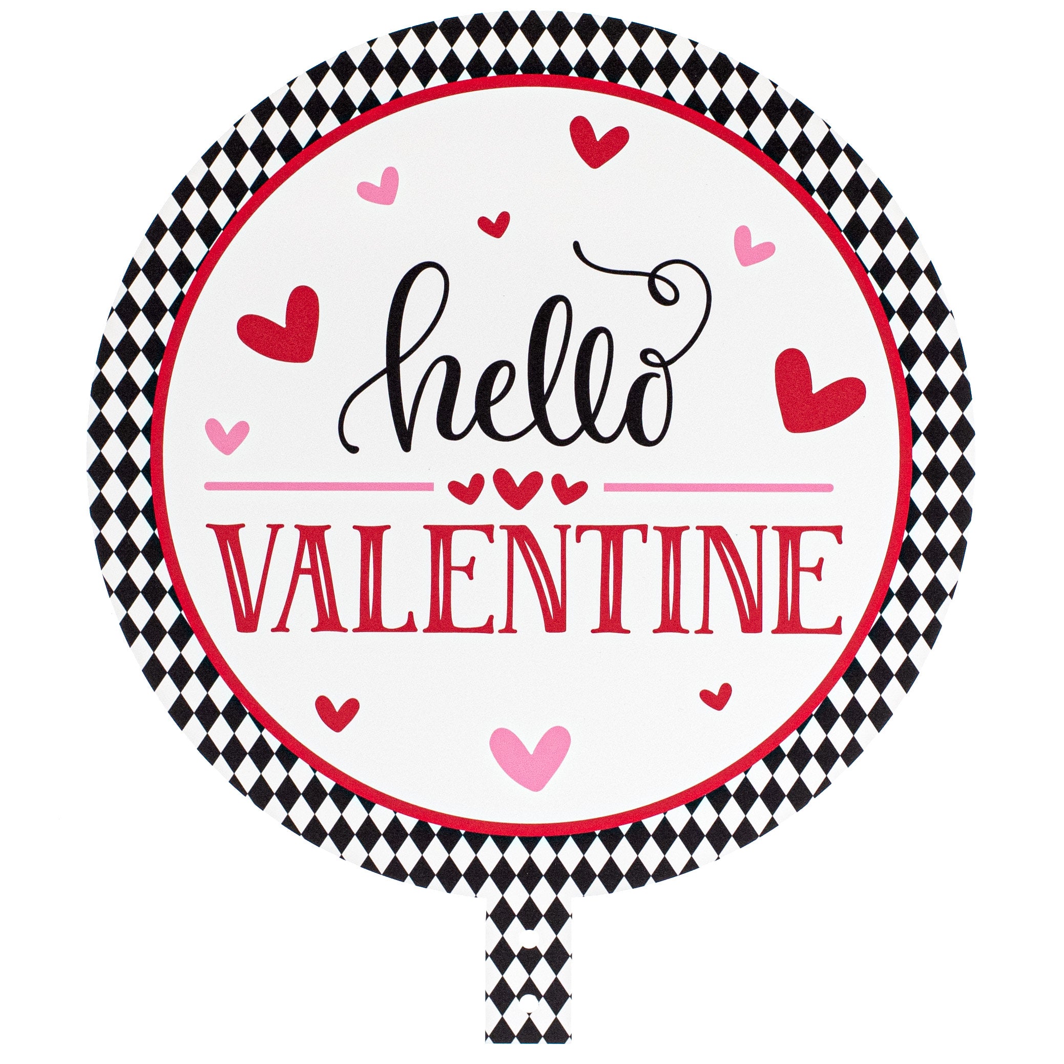 14" Round Waterproof BowTie Sign™: Hello Valentine Harlequin Item Number: BT314001
