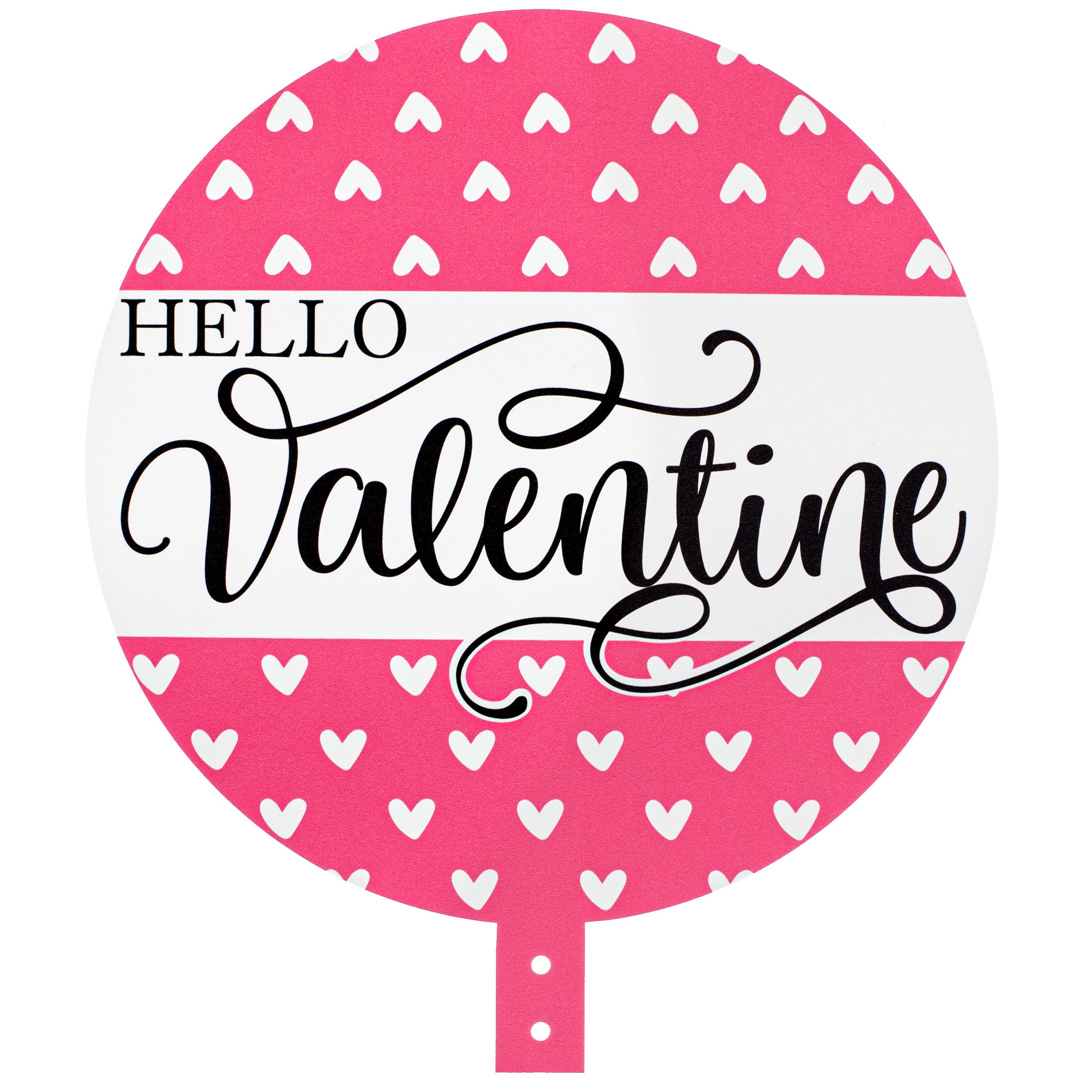 14" Round Waterproof BowTie Sign™: Pink Hearts Hello Valentine Item Number: BT314003