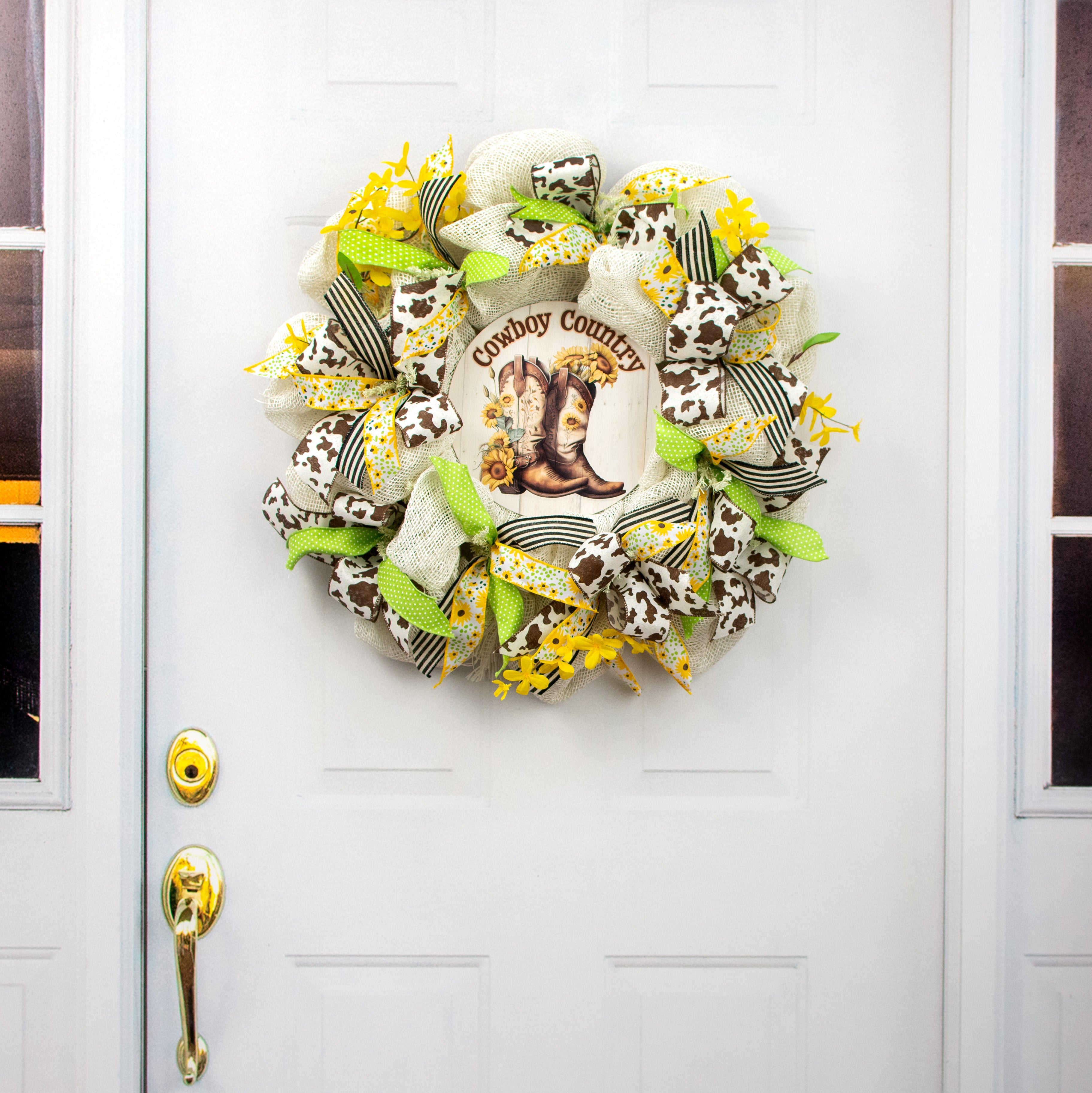 9.4" Round Waterproof Sign: Cowboy Country Sunflower Cowboy Boots detail photo 4