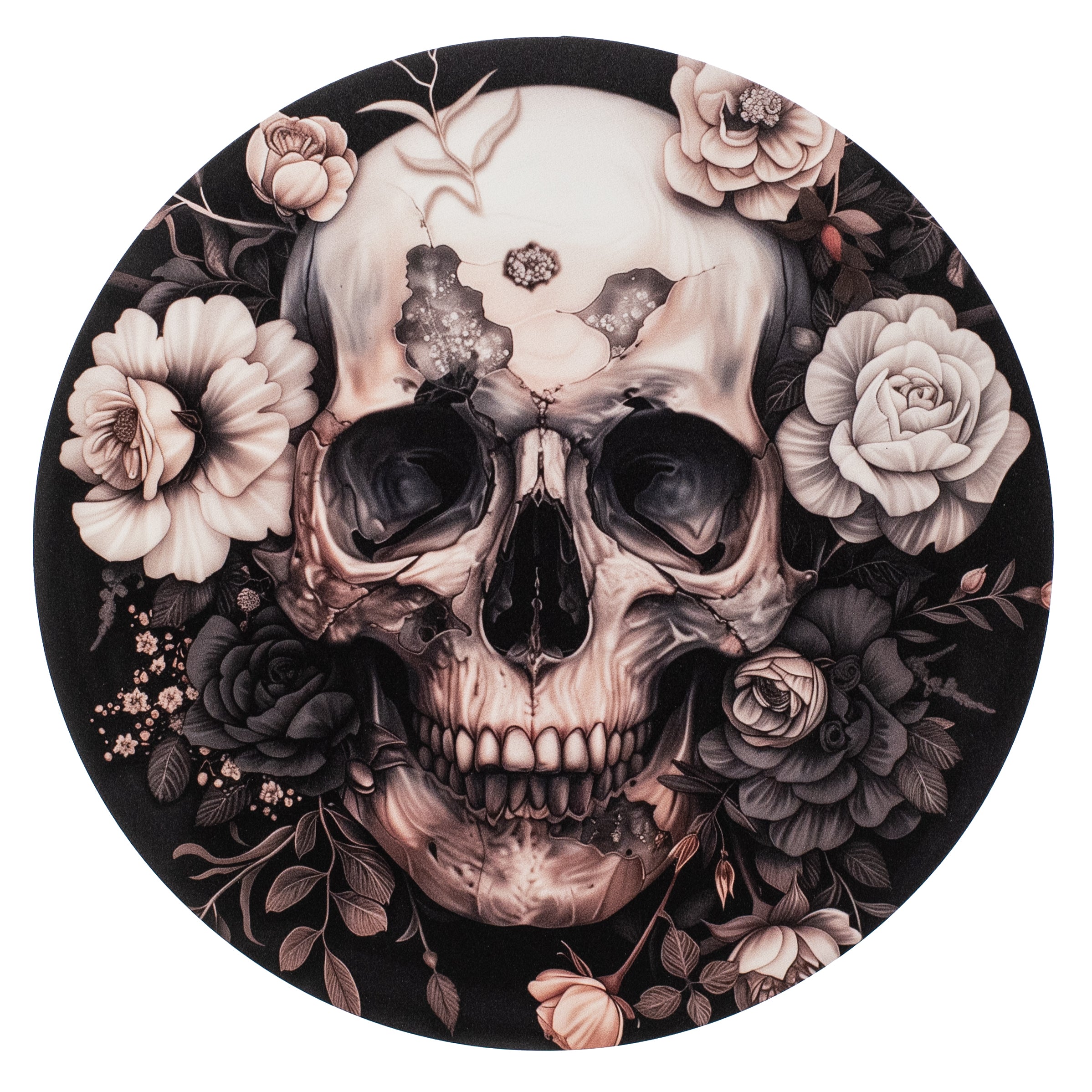 10.5" Round Waterproof Sign: Cream & Gray Floral Skull Item Number: CD1140NH