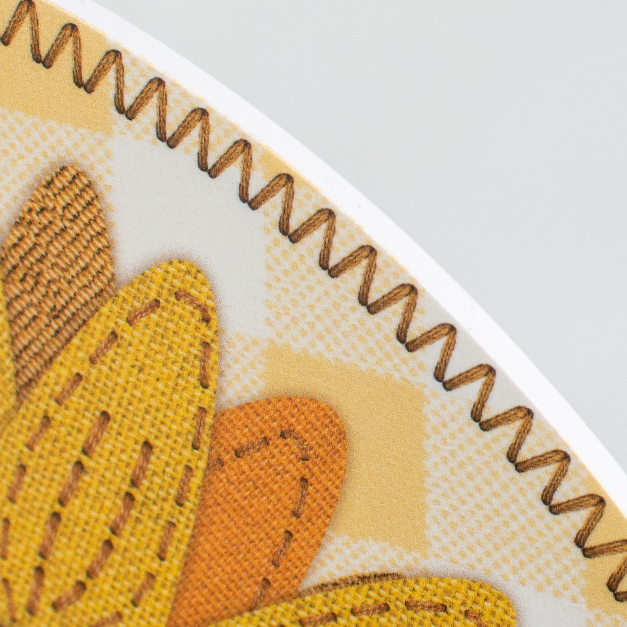 9.4" Round Waterproof Sign: Cross Stitch Fabric Sunflower detail photo 3