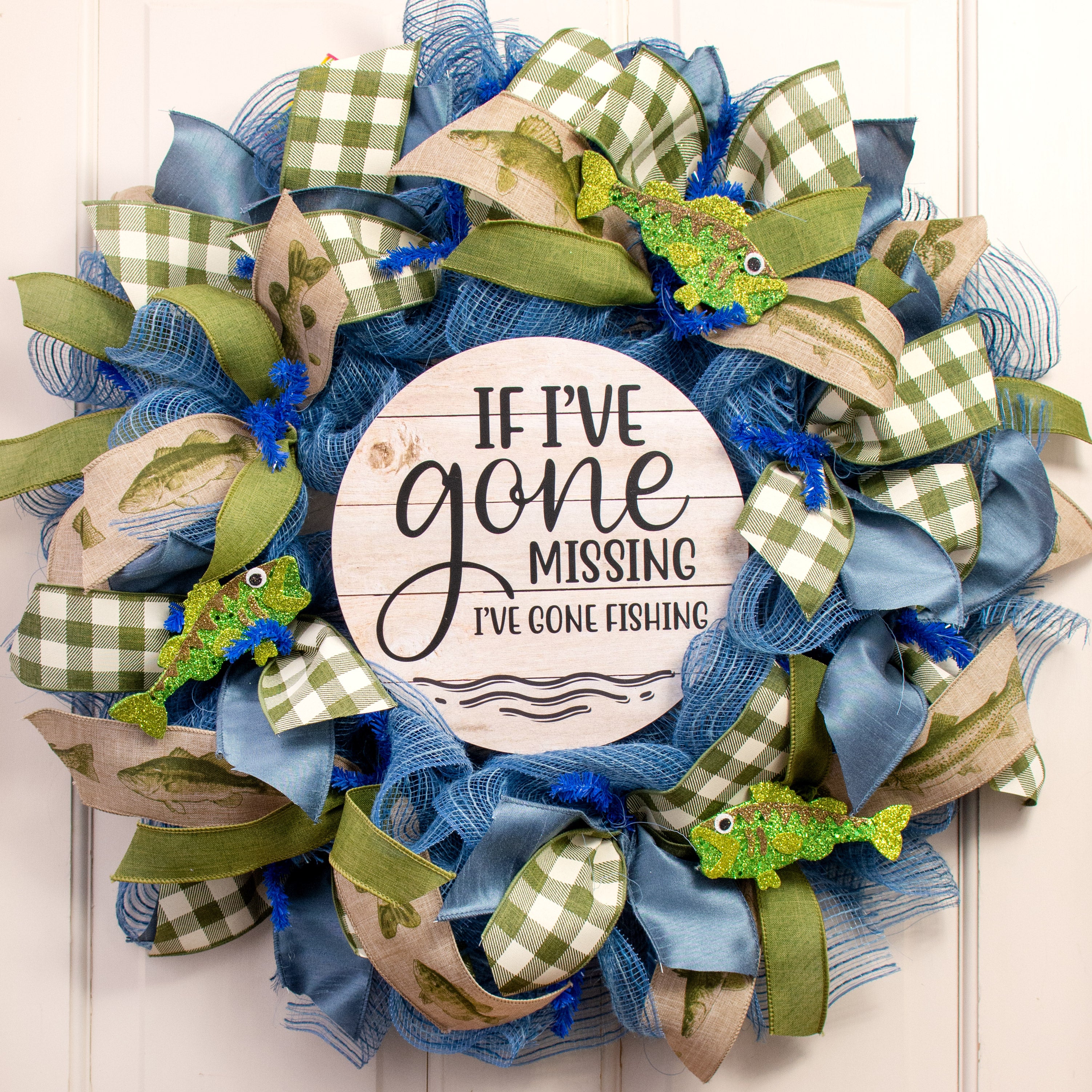 9.4" Round Waterproof Sign: Gone Missing Gone Fishing Lifestyle Photo