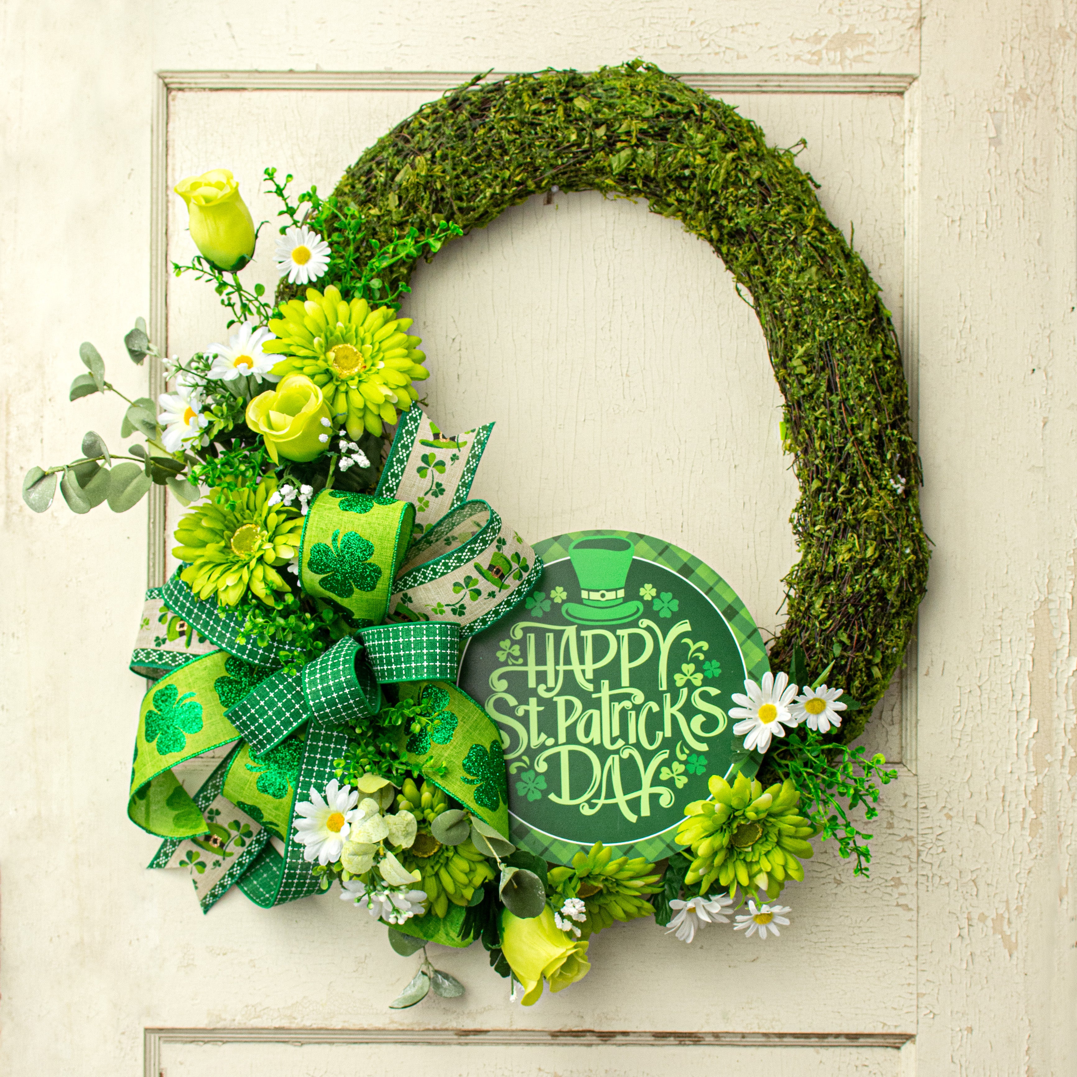 9.4" Round Waterproof Sign: Happy St Patrick's Day Plaid Lifestyle Photo