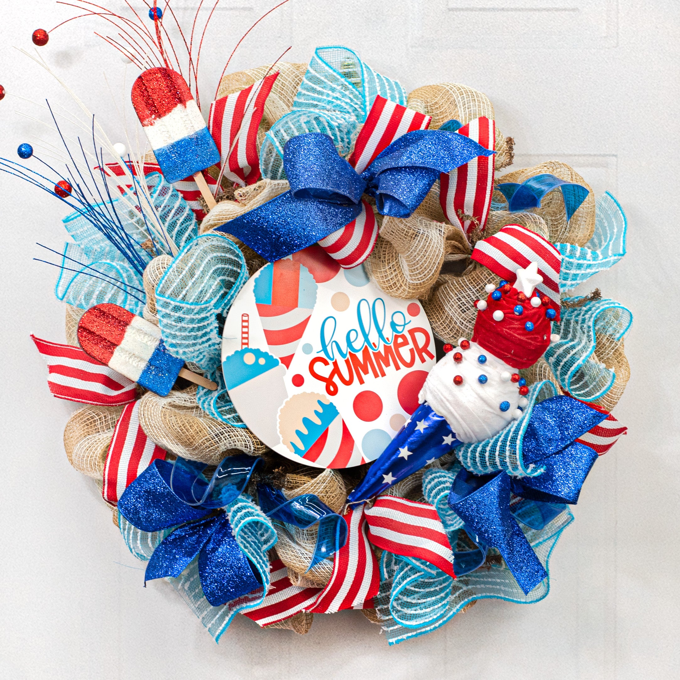 9.4" Round Waterproof Sign: Hello Summer Snowcones Lifestyle Photo