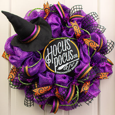 8.5" Round Waterproof Sign: Hocus Pocus Broom Co. Lifestyle Photo