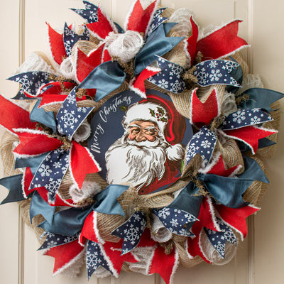 9.4" Round Waterproof Sign: Navy Santa Claus Etching Lifestyle Photo