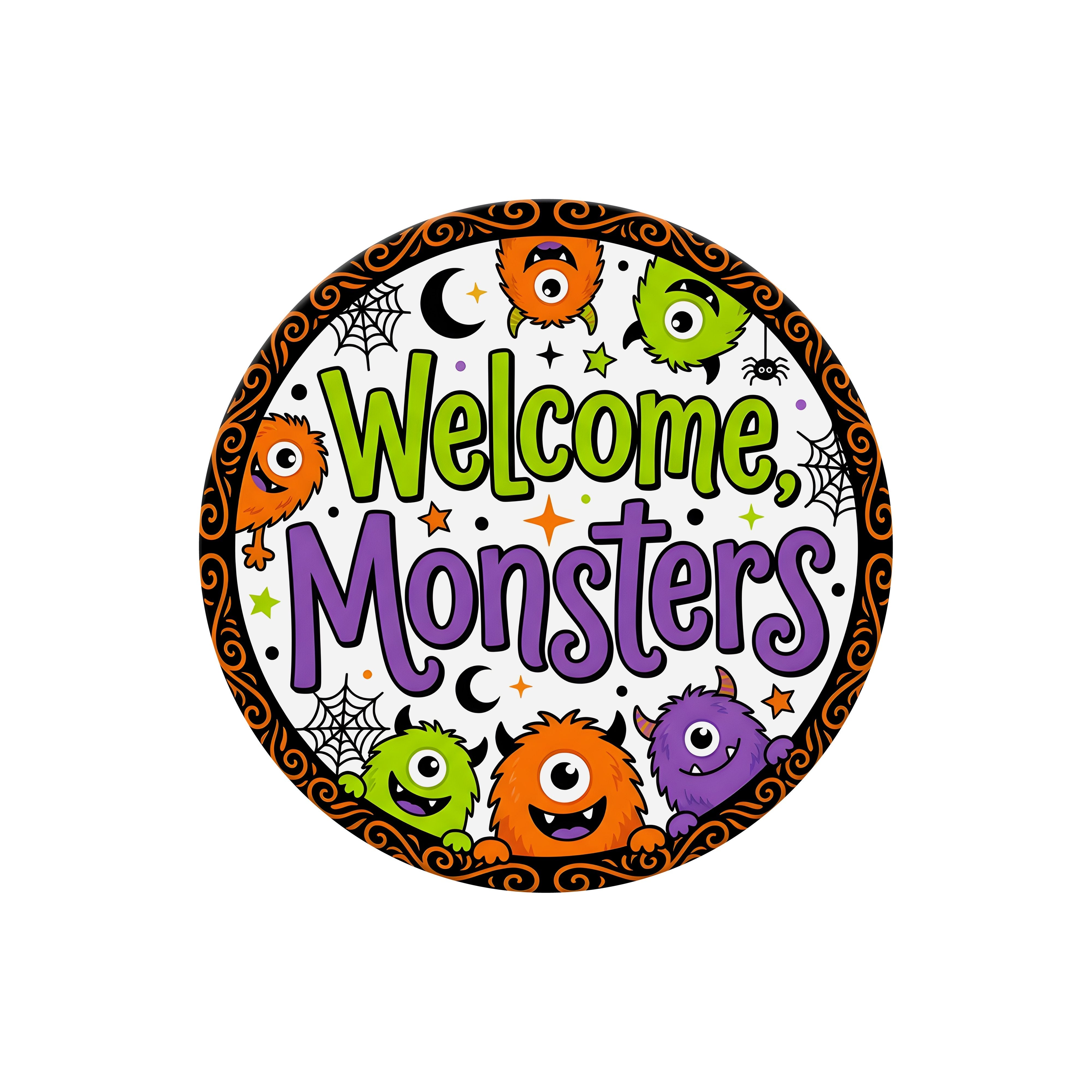 6" Round Waterproof Sign: One-Eyed Halloween Welcome Monsters Item Number: CD1439NH-060