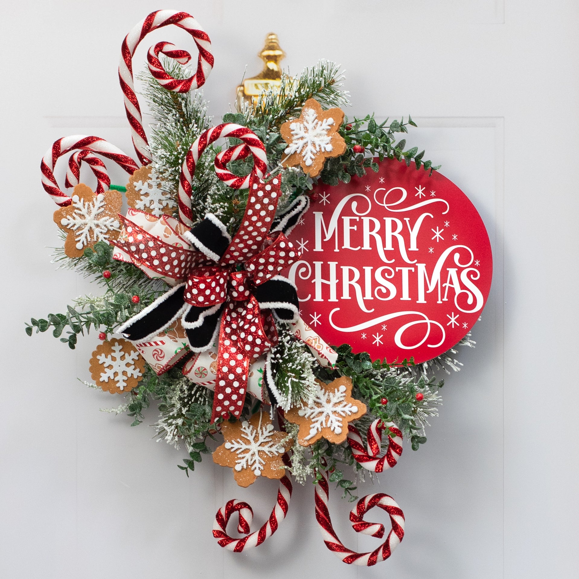 10.5" Round Waterproof Sign: Red & White Merry Christmas Lifestyle Photo