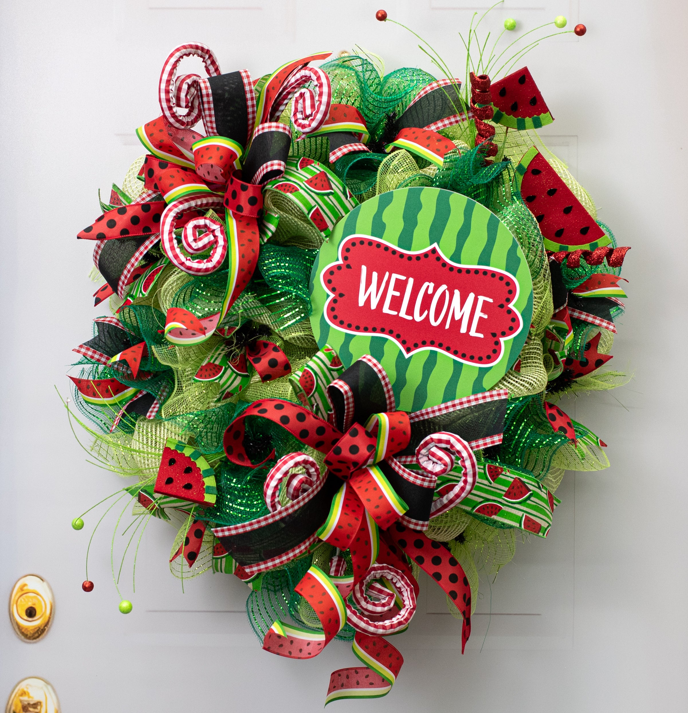 10.5" Round Waterproof Accent Sign: Scalloped Watermelon Welcome Lifestyle Photo