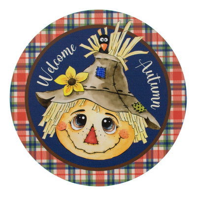 9.4" Round Waterproof Sign: Scarecrow Plaid Autumn Item Number: CD0962NH