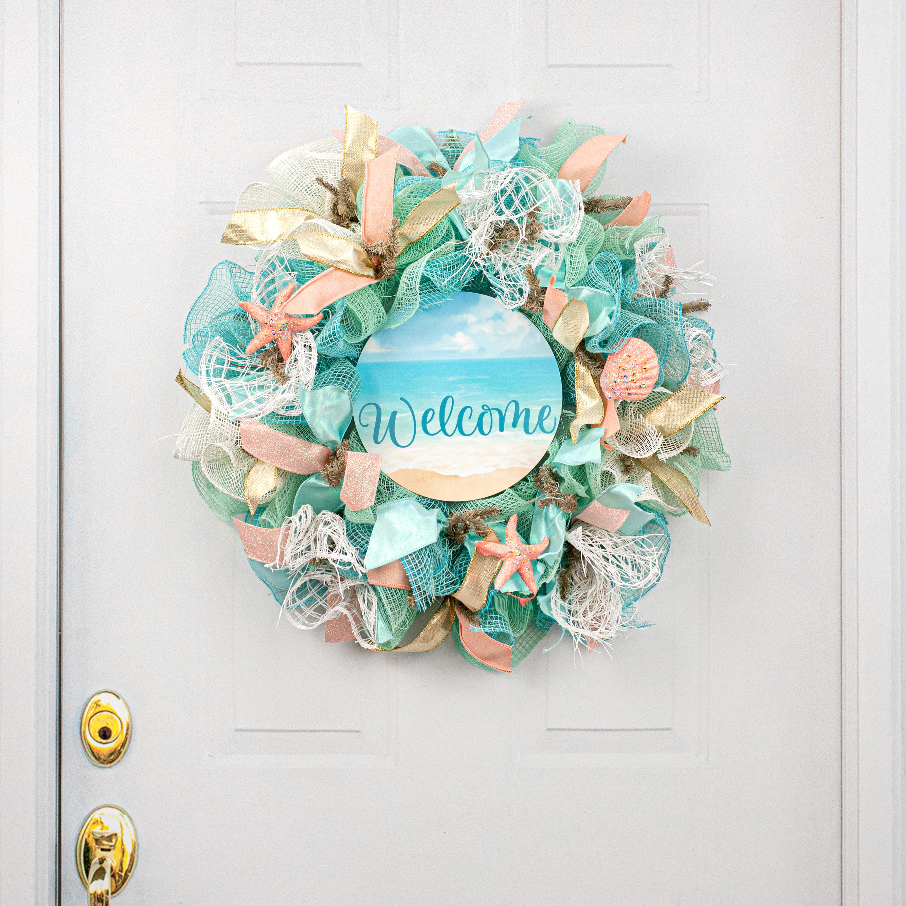9.4" Round Waterproof Sign: Watercolor Beach Welcome Lifestyle Photo