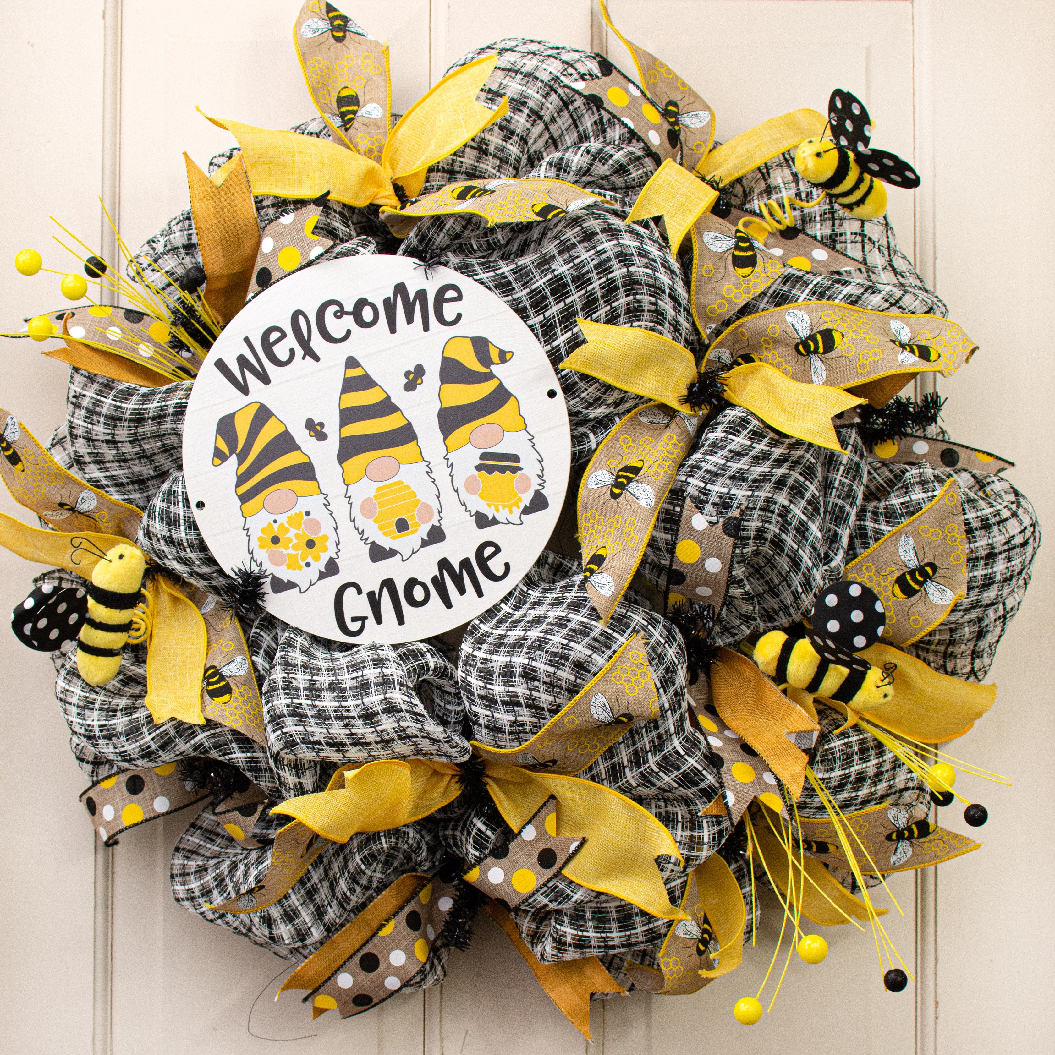 9.4" Round Waterproof Sign: Welcome Gnome Bees Lifestyle Photo