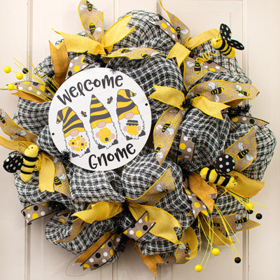 9.4" Round Waterproof Sign: Welcome Gnome Bees Lifestyle Photo