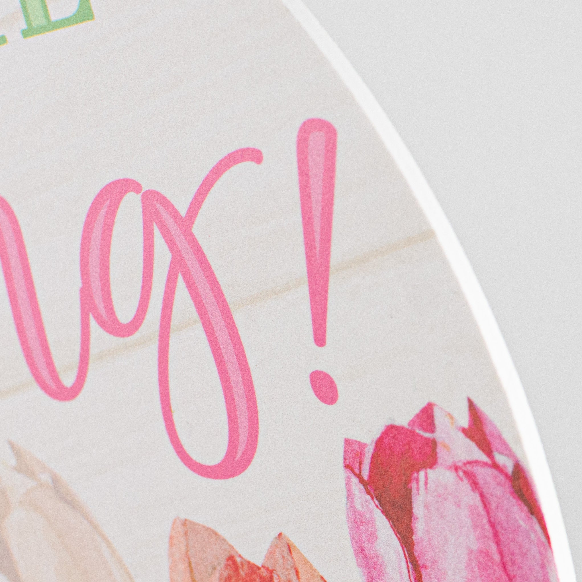 9.4" Round Waterproof Sign: Welcome Spring Tulips detail photo 3